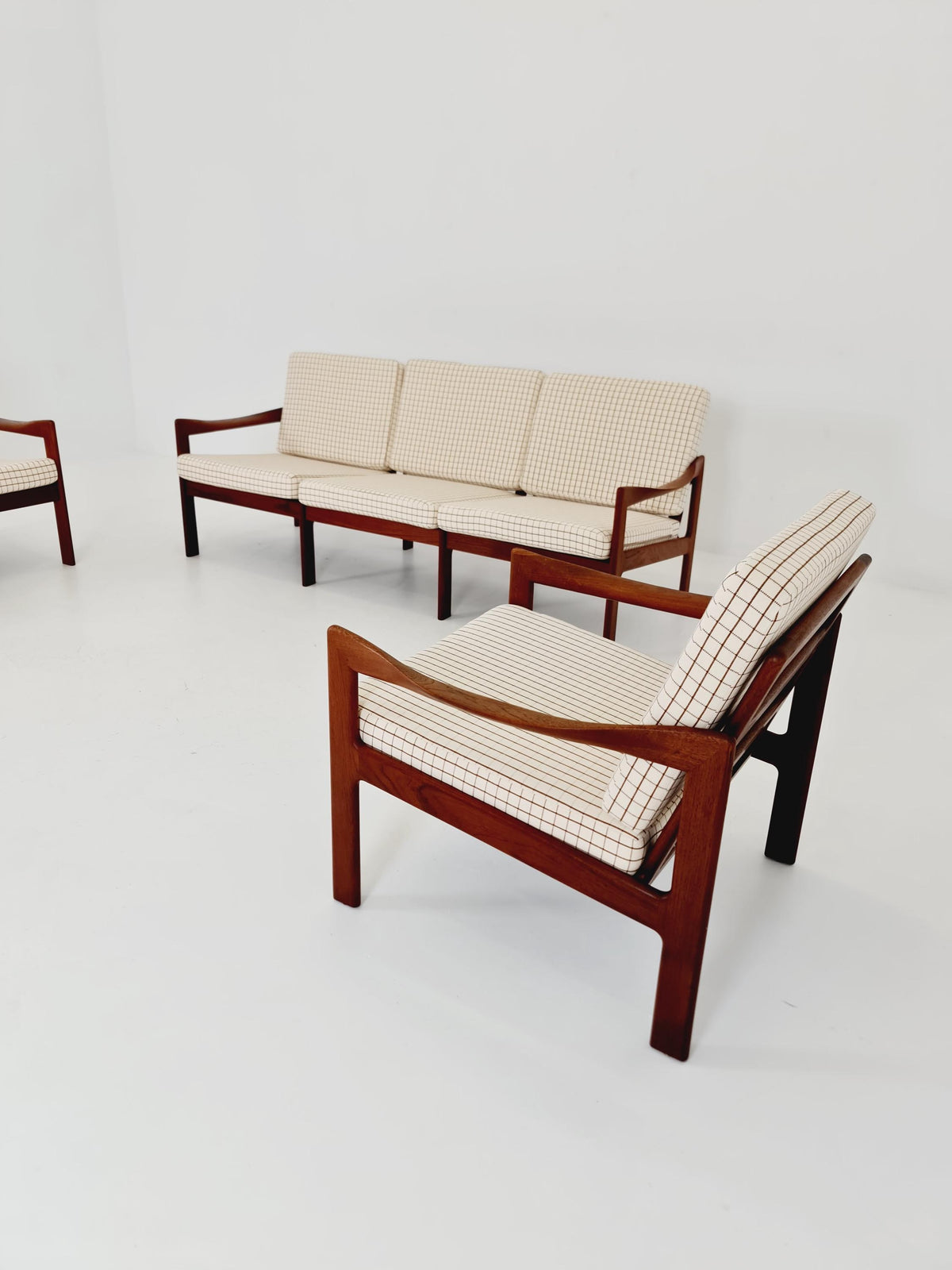 Mid century Set of 2 Sofas and Lounge chair by Illum Wikkeslo Eilersen in solid teak, 1960s,