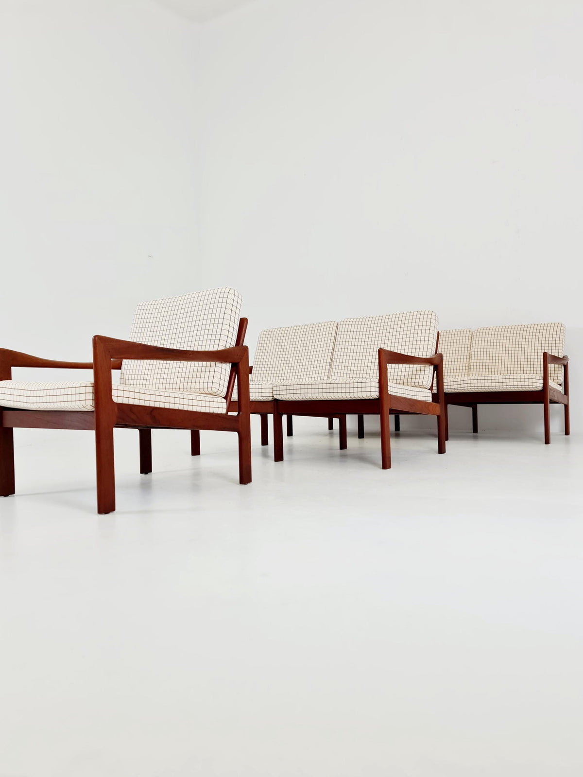 Mid century Set of 2 Sofas and Lounge chair by Illum Wikkeslo Eilersen in solid teak, 1960s,