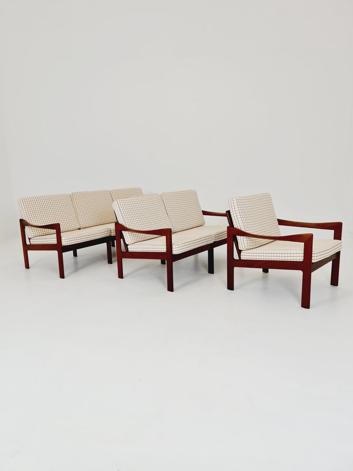 Mid century Set of 2 Sofas and Lounge chair by Illum Wikkeslo Eilersen in solid teak, 1960s,