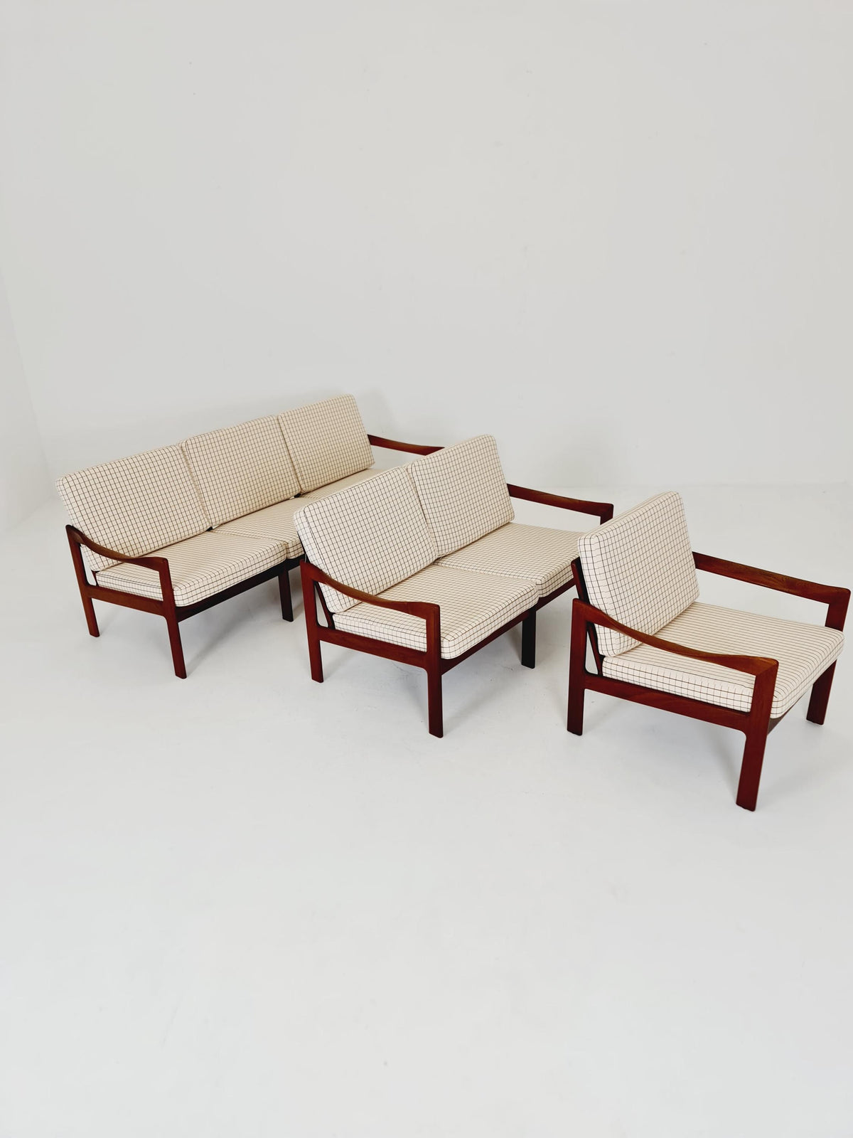 Mid century Set of 2 Sofas and Lounge chair by Illum Wikkeslo Eilersen in solid teak, 1960s,