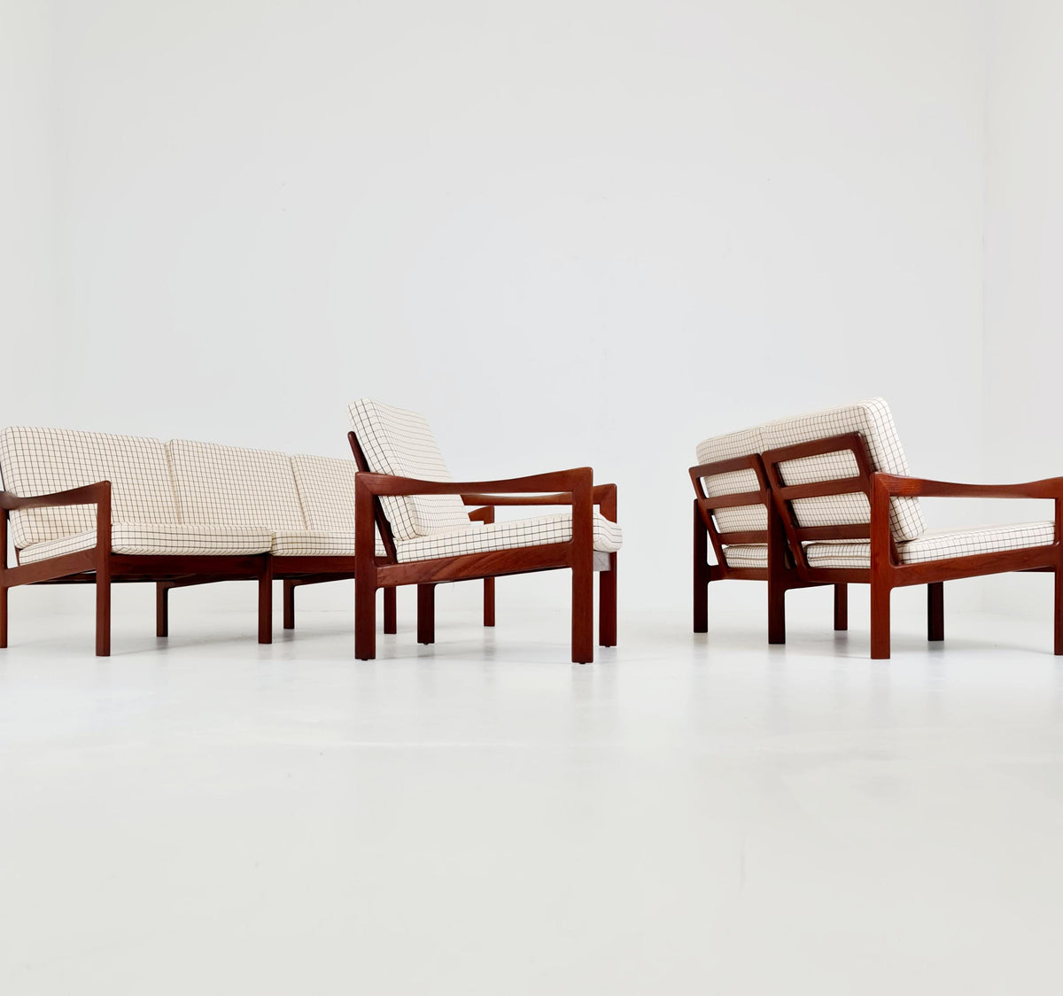 Mid century Set of 2 Sofas and Lounge chair by Illum Wikkeslo Eilersen in solid teak, 1960s,