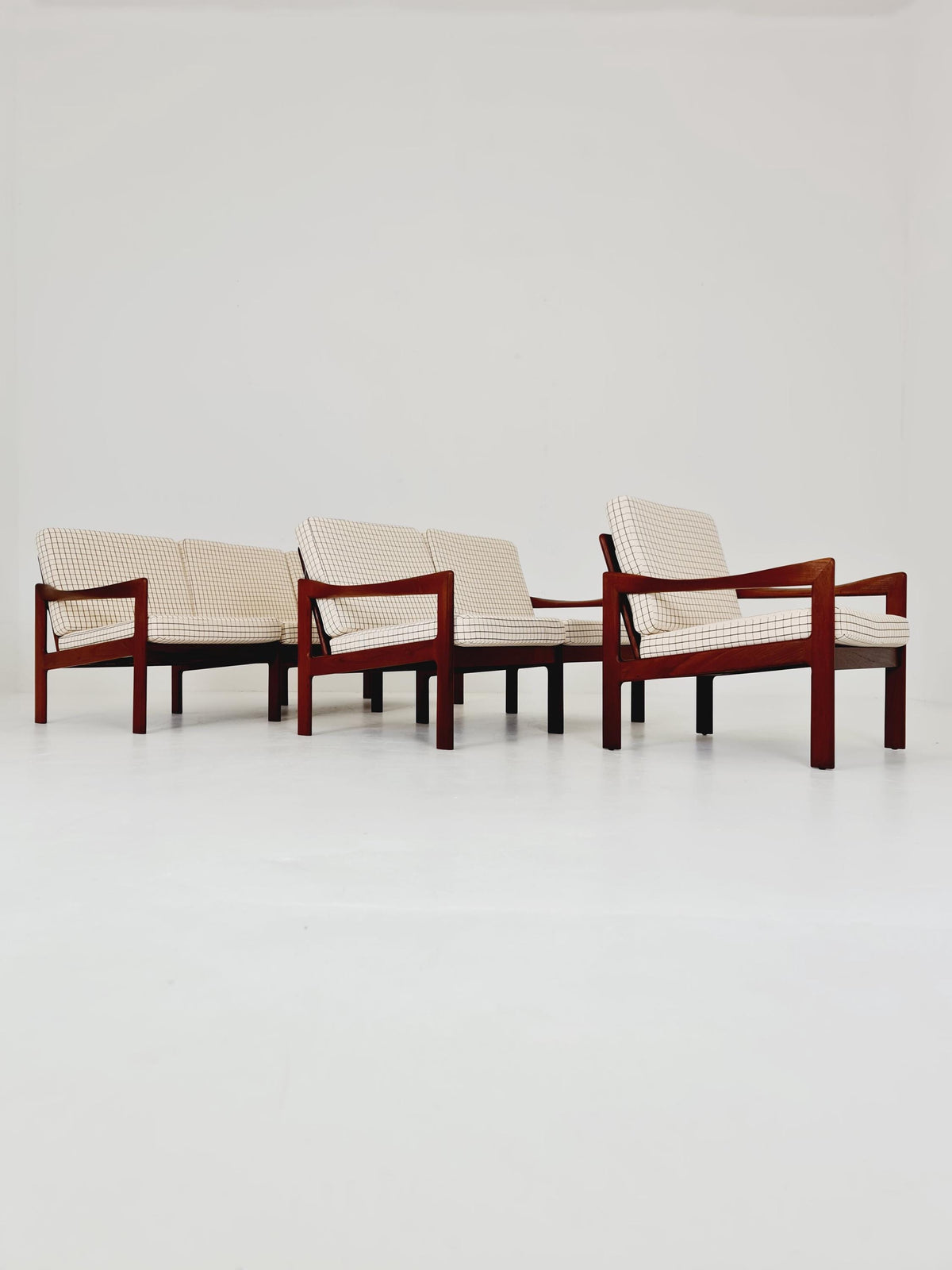 Mid century Set of 2 Sofas and Lounge chair by Illum Wikkeslo Eilersen in solid teak, 1960s,