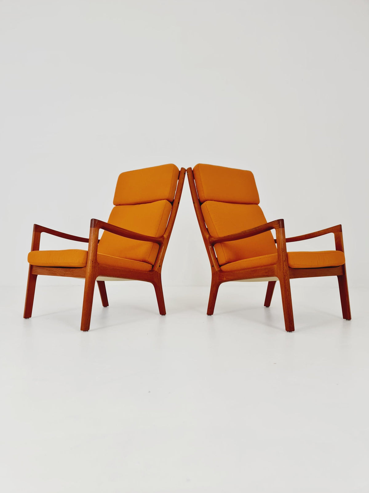 Mid-century Rare Danish teak lounge chair Highback / Easy chair "Senator" by Ole Wanscher for Cado , 1960s Set of 2