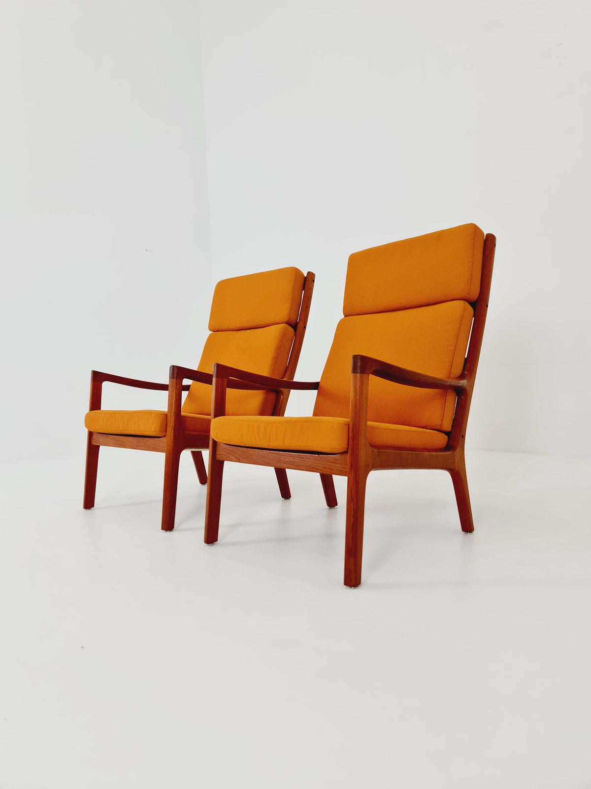 Mid-century Rare Danish teak lounge chair Highback / Easy chair "Senator" by Ole Wanscher for Cado , 1960s Set of 2