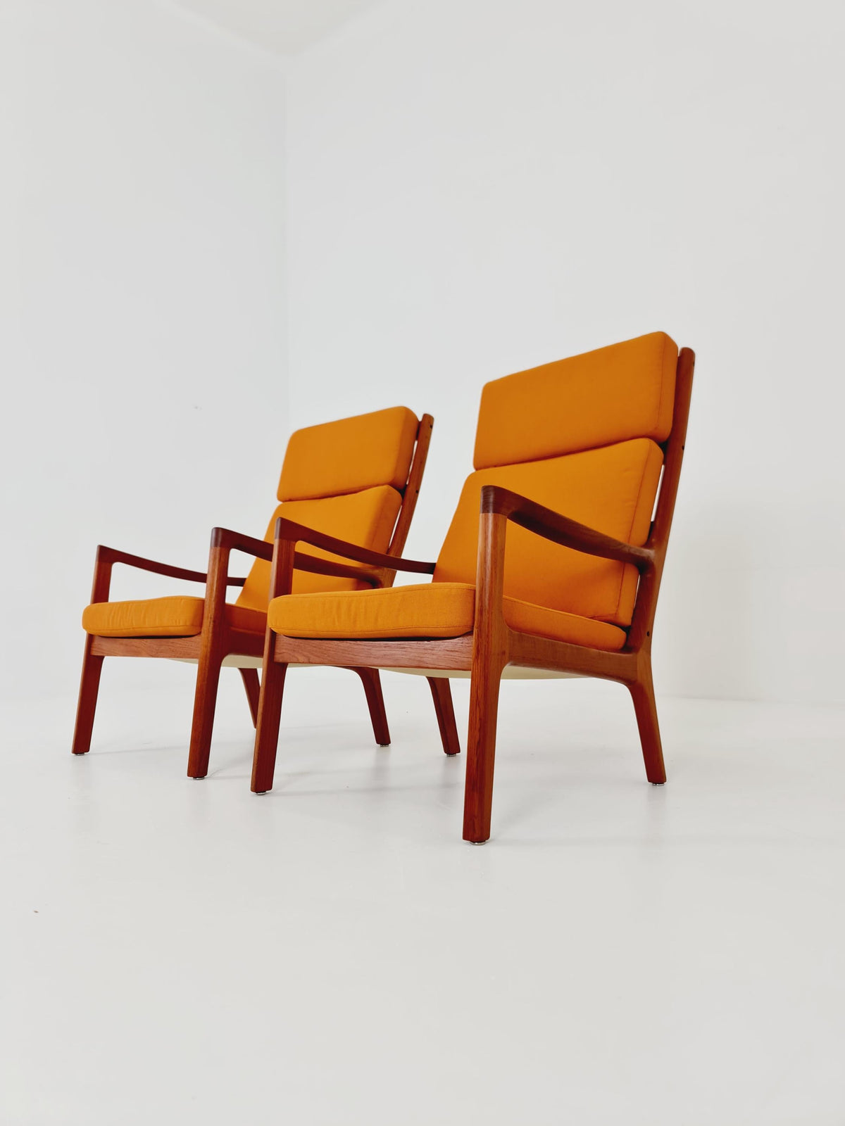 Mid-century Rare Danish teak lounge chair Highback / Easy chair "Senator" by Ole Wanscher for Cado , 1960s Set of 2