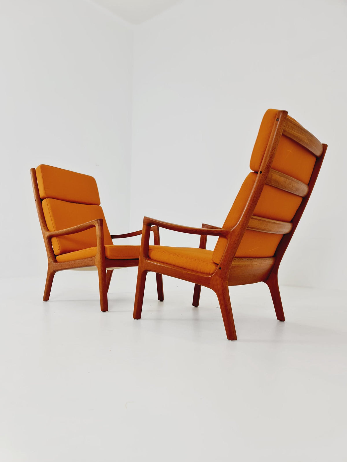 Mid-century Rare Danish teak lounge chair Highback / Easy chair "Senator" by Ole Wanscher for Cado , 1960s Set of 2