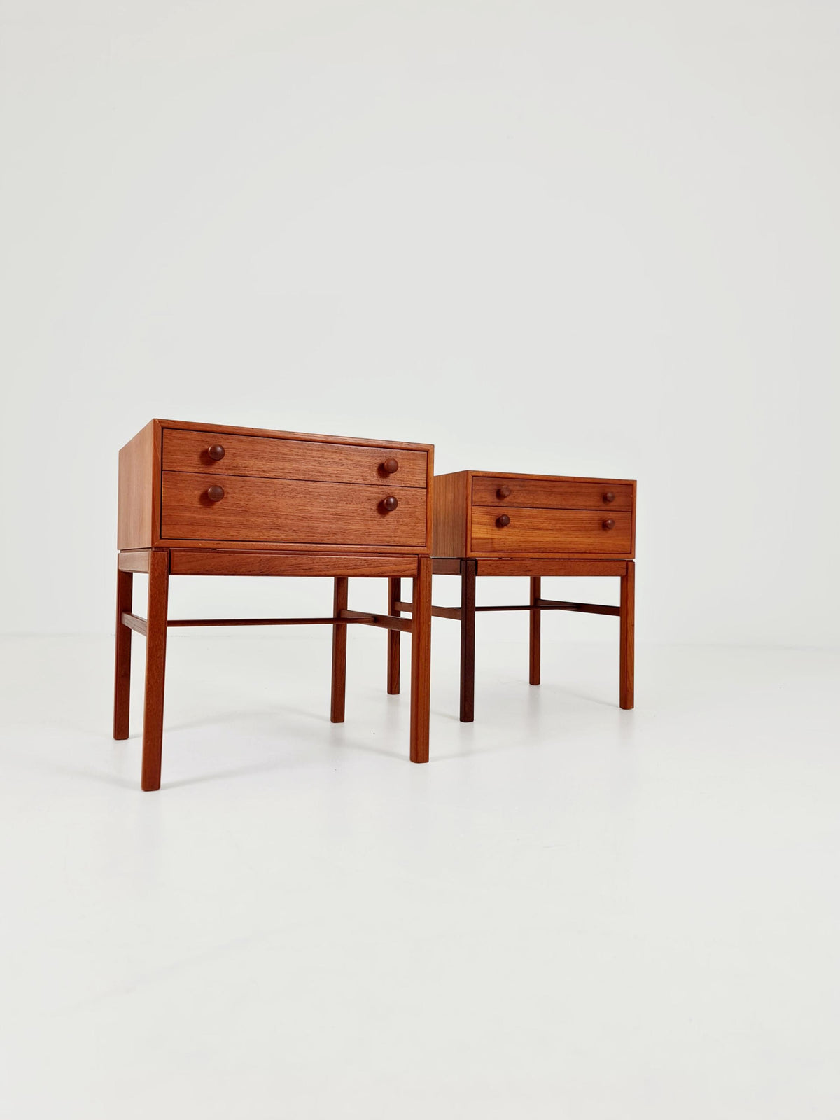 Rare Swedish MidCentury teak nightstands / bedside tables, Designed By Engström Myrstraad Model Casino 1960s