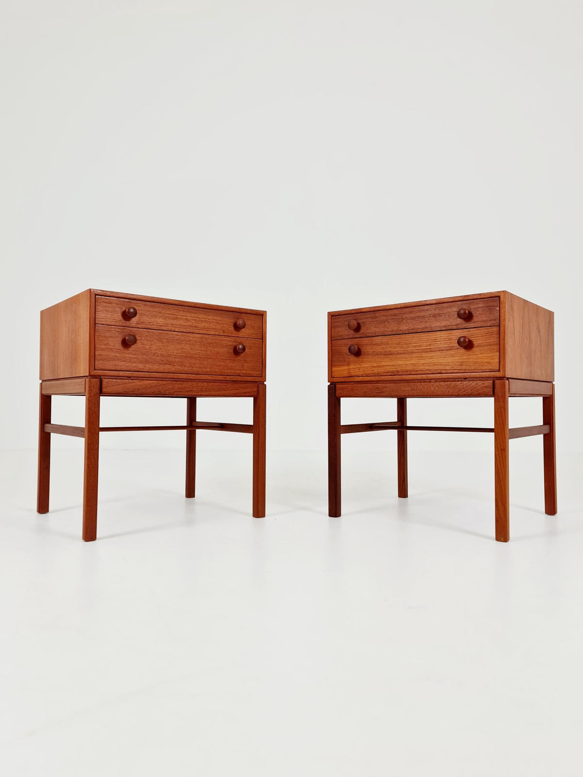 Rare Swedish MidCentury teak nightstands / bedside tables, Designed By Engström Myrstraad Model Casino 1960s