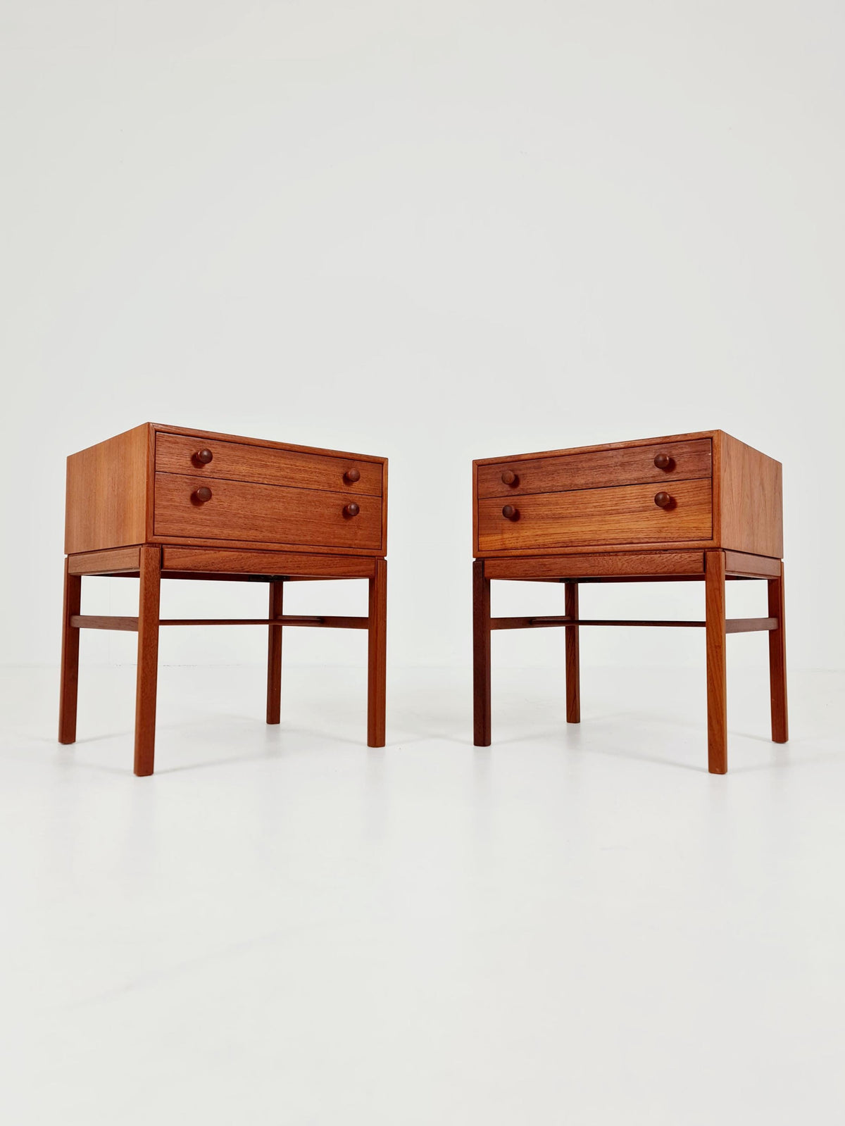 Rare Swedish MidCentury teak nightstands / bedside tables, Designed By Engström Myrstraad Model Casino 1960s
