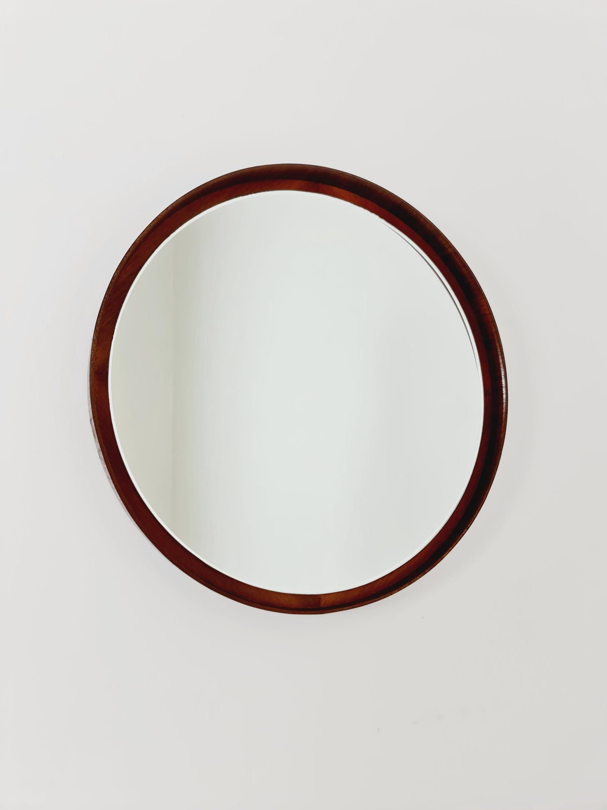 Mid Century round teak wall mirror from the 60s