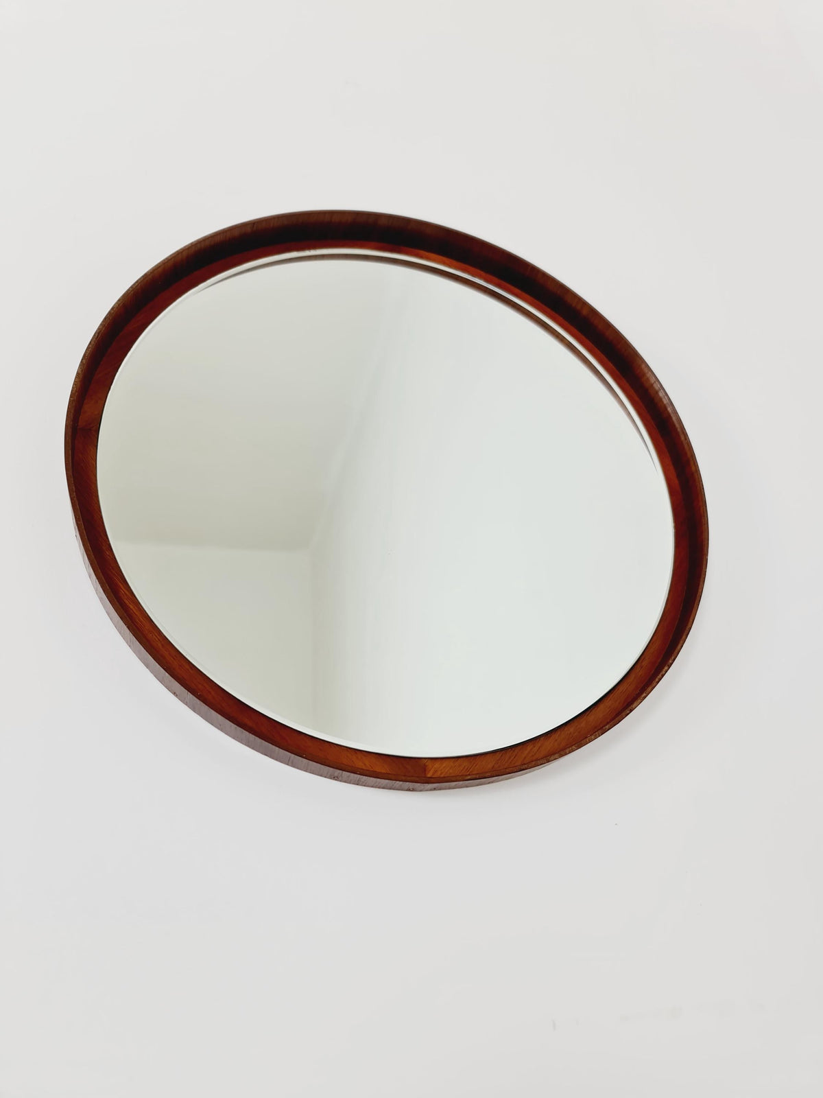 Mid Century round teak wall mirror from the 60s