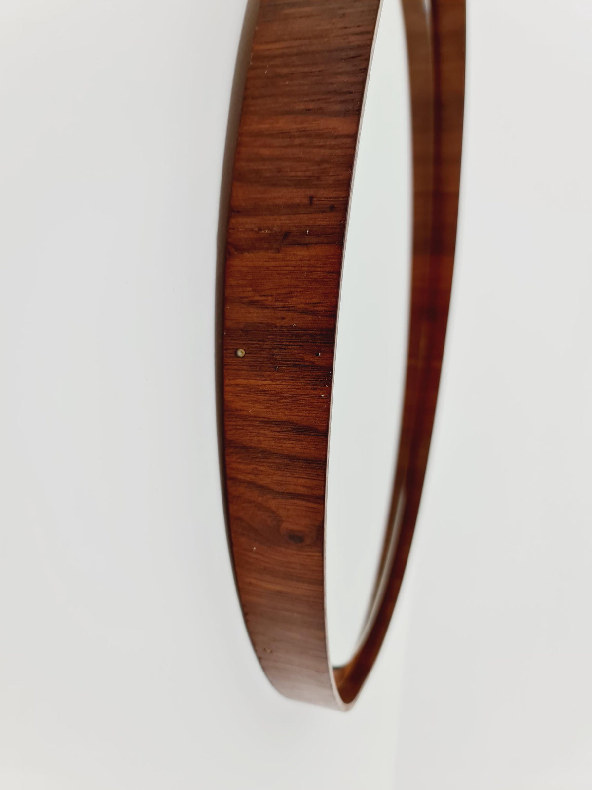 Mid Century round teak wall mirror from the 60s
