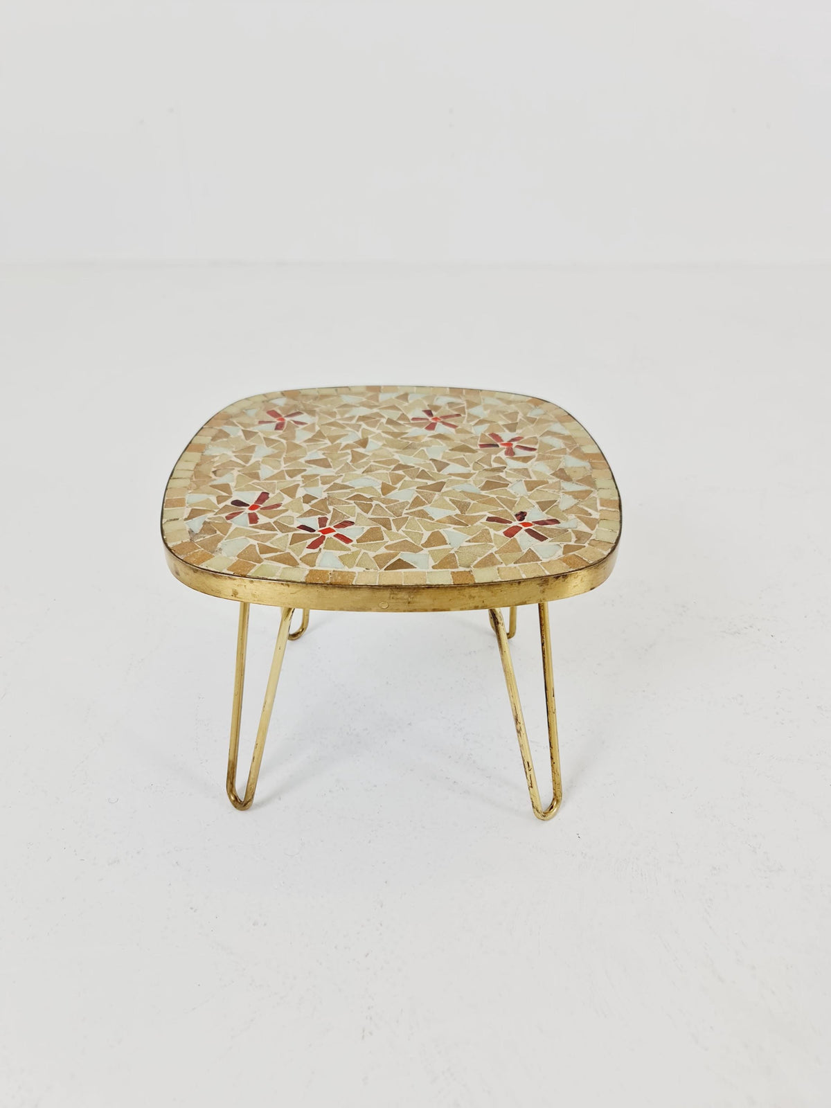 Unique mosaic & solid brass Sidetable by Opal west Germany, 1950s