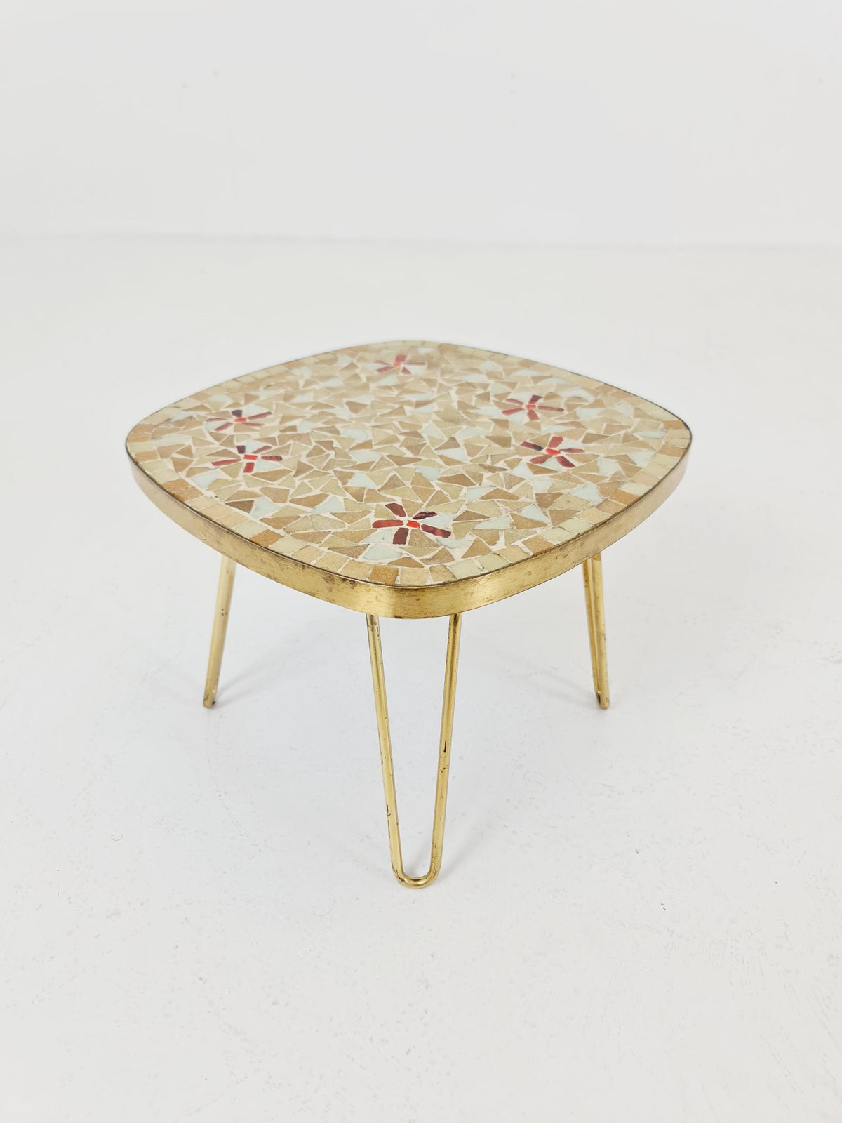Unique mosaic & solid brass Sidetable by Opal west Germany, 1950s