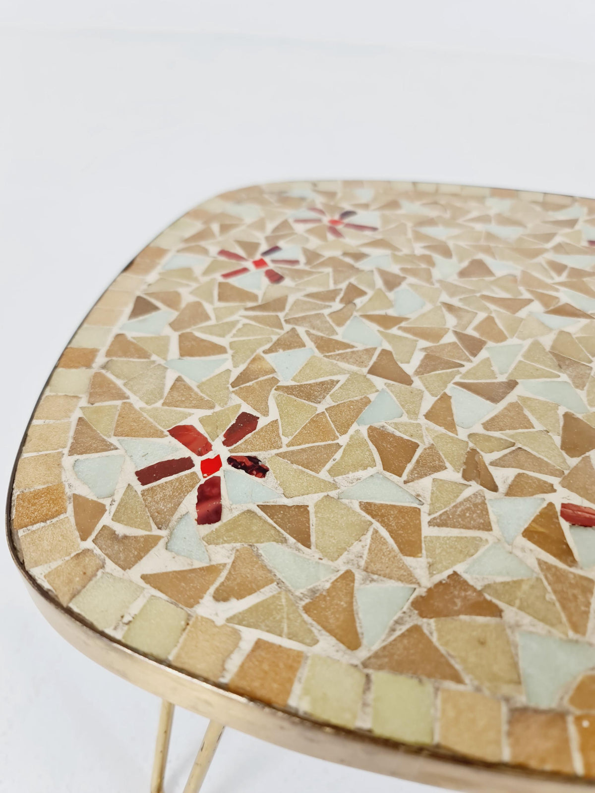 Unique mosaic & solid brass Sidetable by Opal west Germany, 1950s