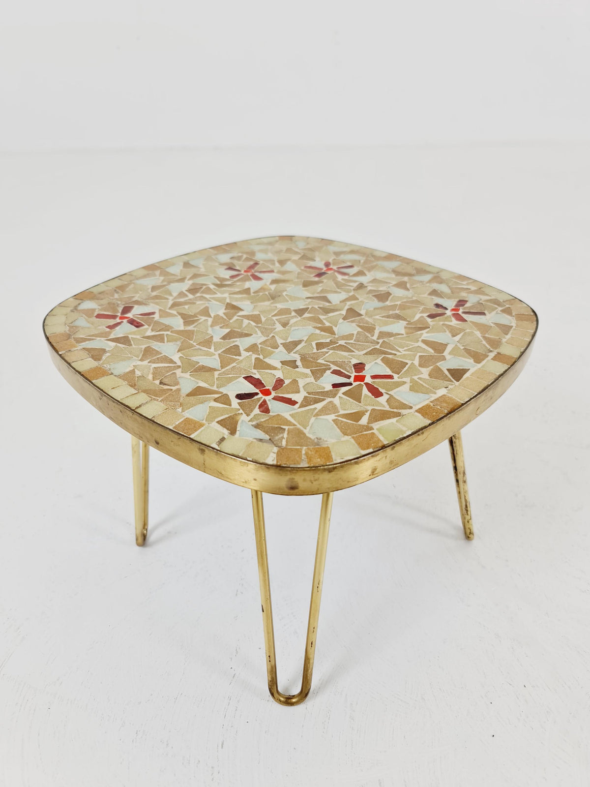 Unique mosaic & solid brass Sidetable by Opal west Germany, 1950s