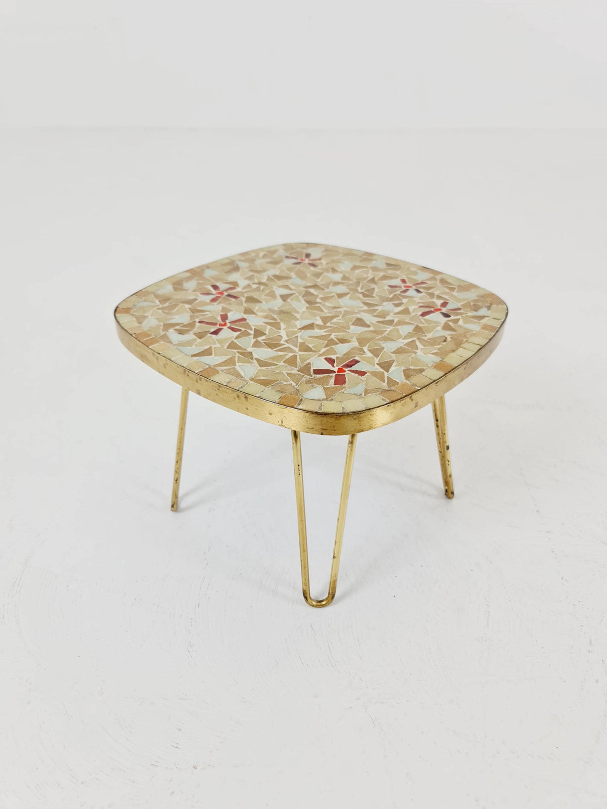Unique mosaic & solid brass Sidetable by Opal west Germany, 1950s