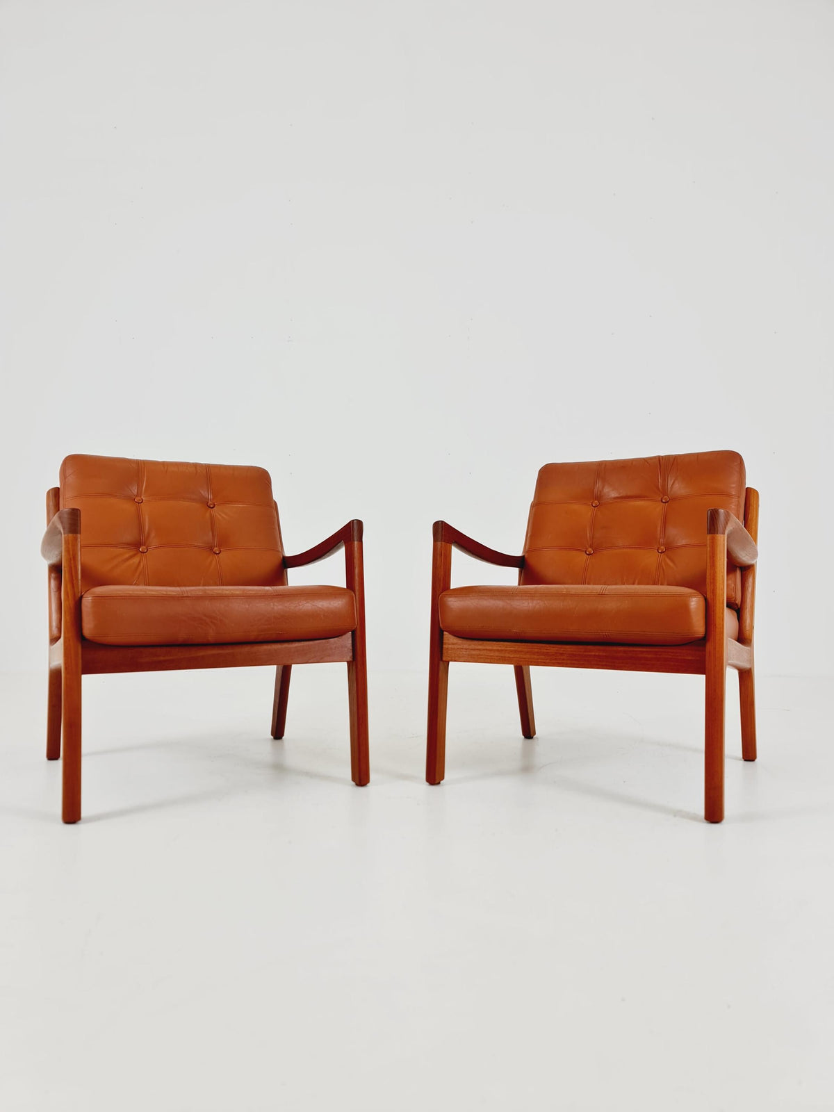 Mid-century Rare Danish teak lounge chair/ Easy chair by Ole Wanscher for France &Son , 1960s Set of 2