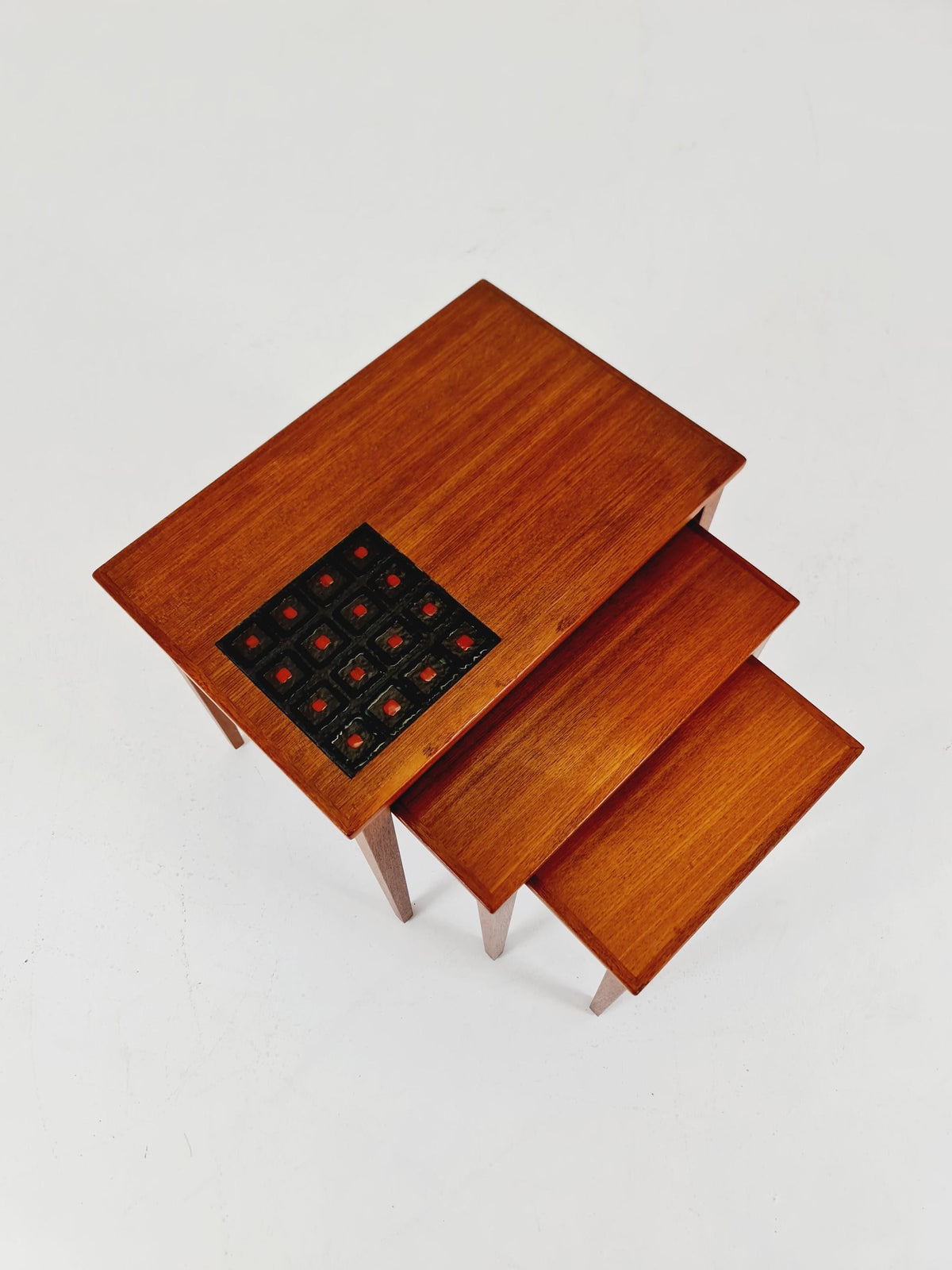 Midcentury danish teak + ceramic nesting tables/ side tables by Kvalitet Möbler, 1960s