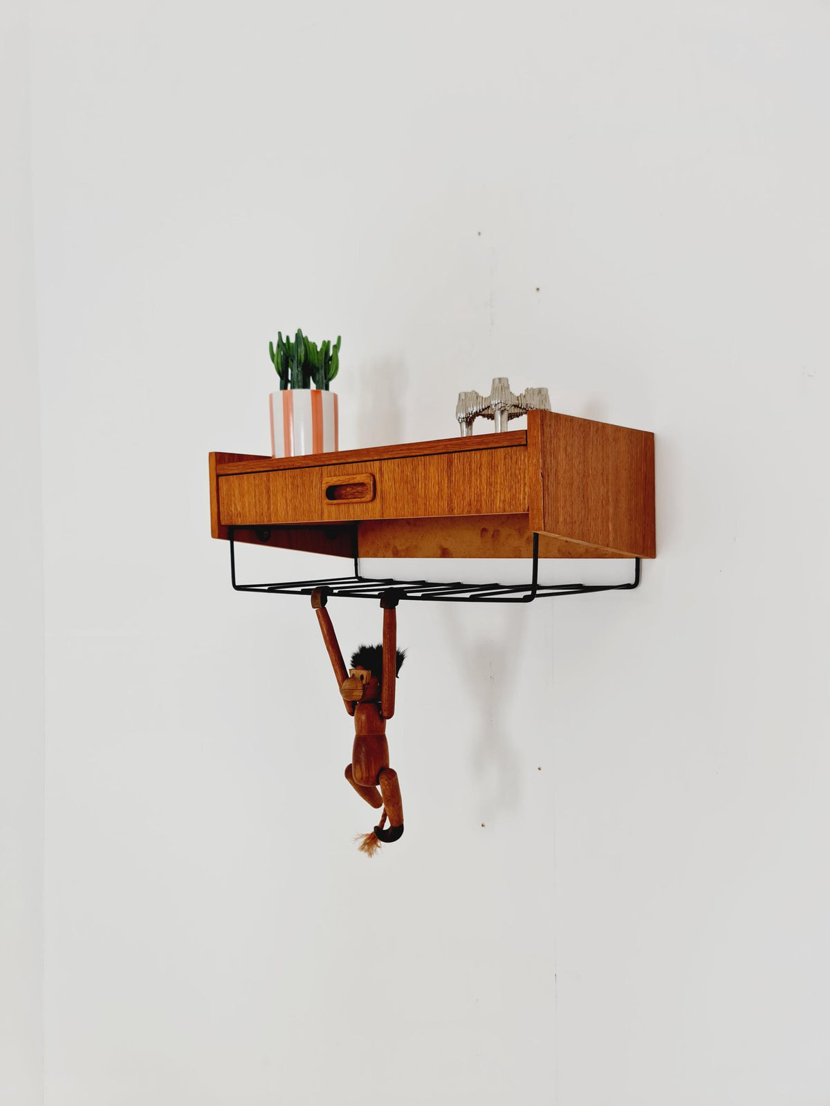 Swedish teak hanging telephone table shelf/ bedside table/ nightstand from the 60s
