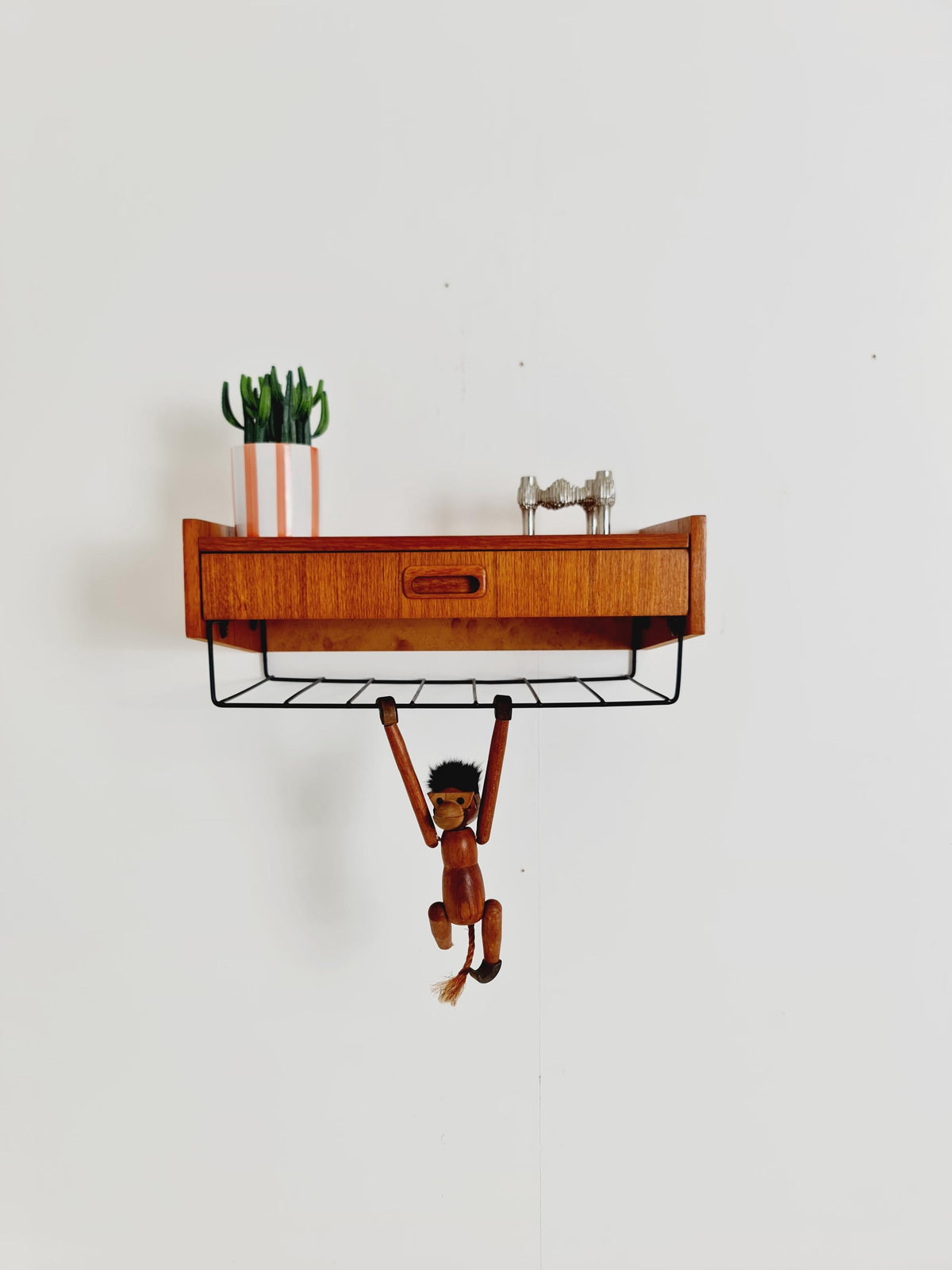 Swedish teak hanging telephone table shelf/ bedside table/ nightstand from the 60s