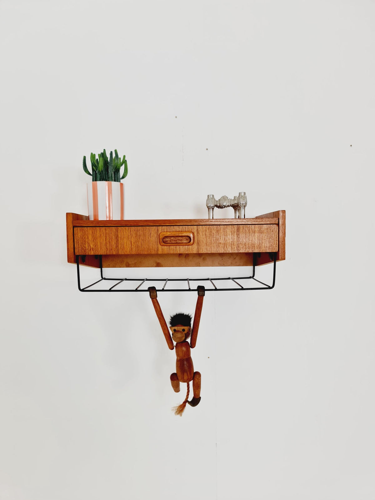 Swedish teak hanging telephone table shelf/ bedside table/ nightstand from the 60s