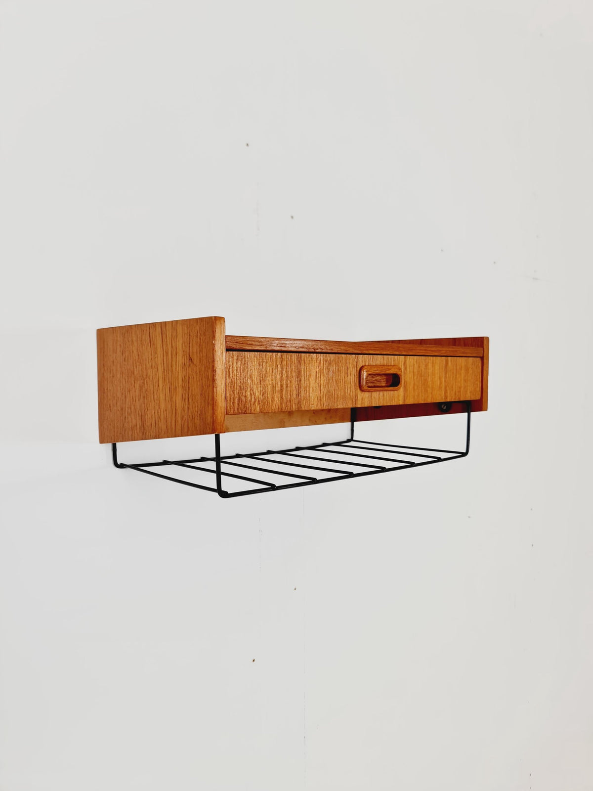 Swedish teak hanging telephone table shelf/ bedside table/ nightstand from the 60s