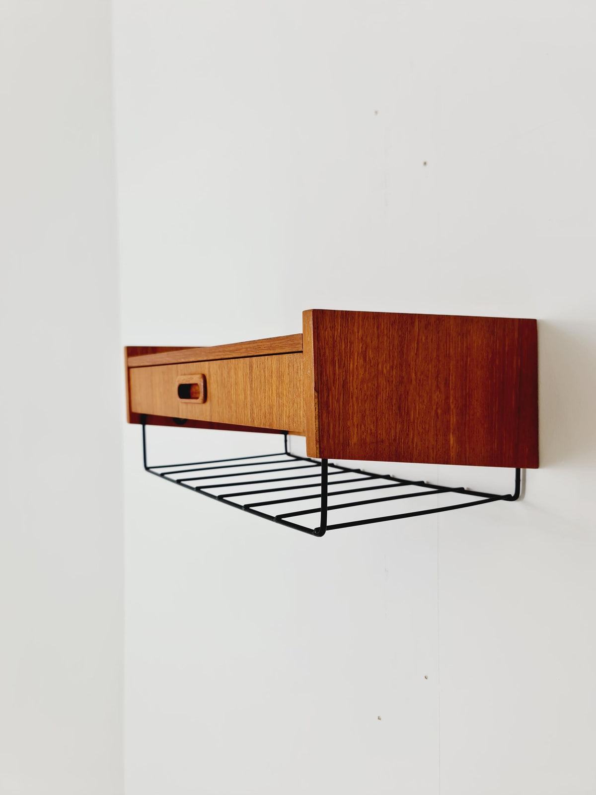 Swedish teak hanging telephone table shelf/ bedside table/ nightstand from the 60s