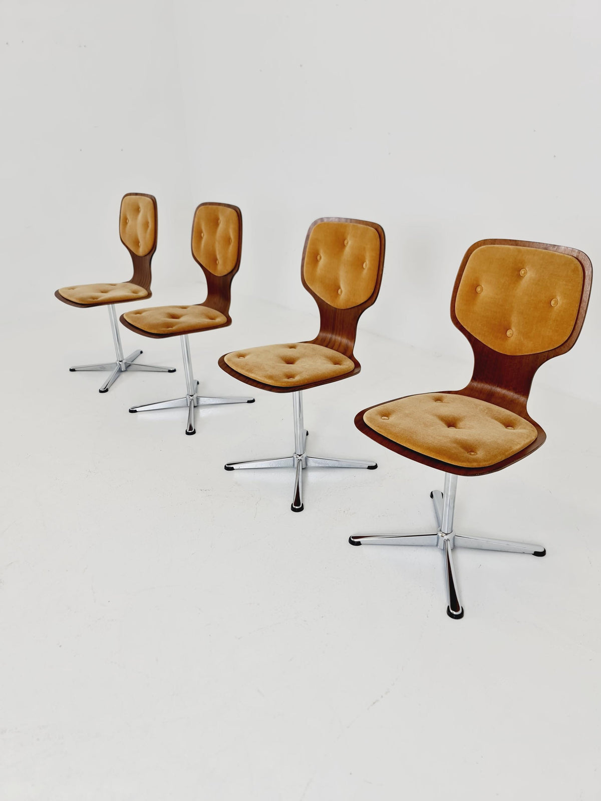 German space age teak dinning chairs 1970s Set of 4