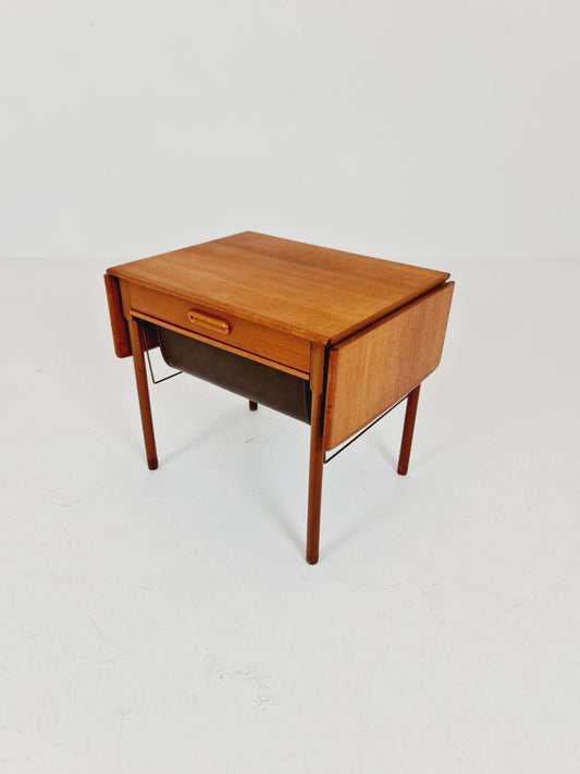 Vintage Danish teak and rattan sewing table/ side table cabinet , 1960s
