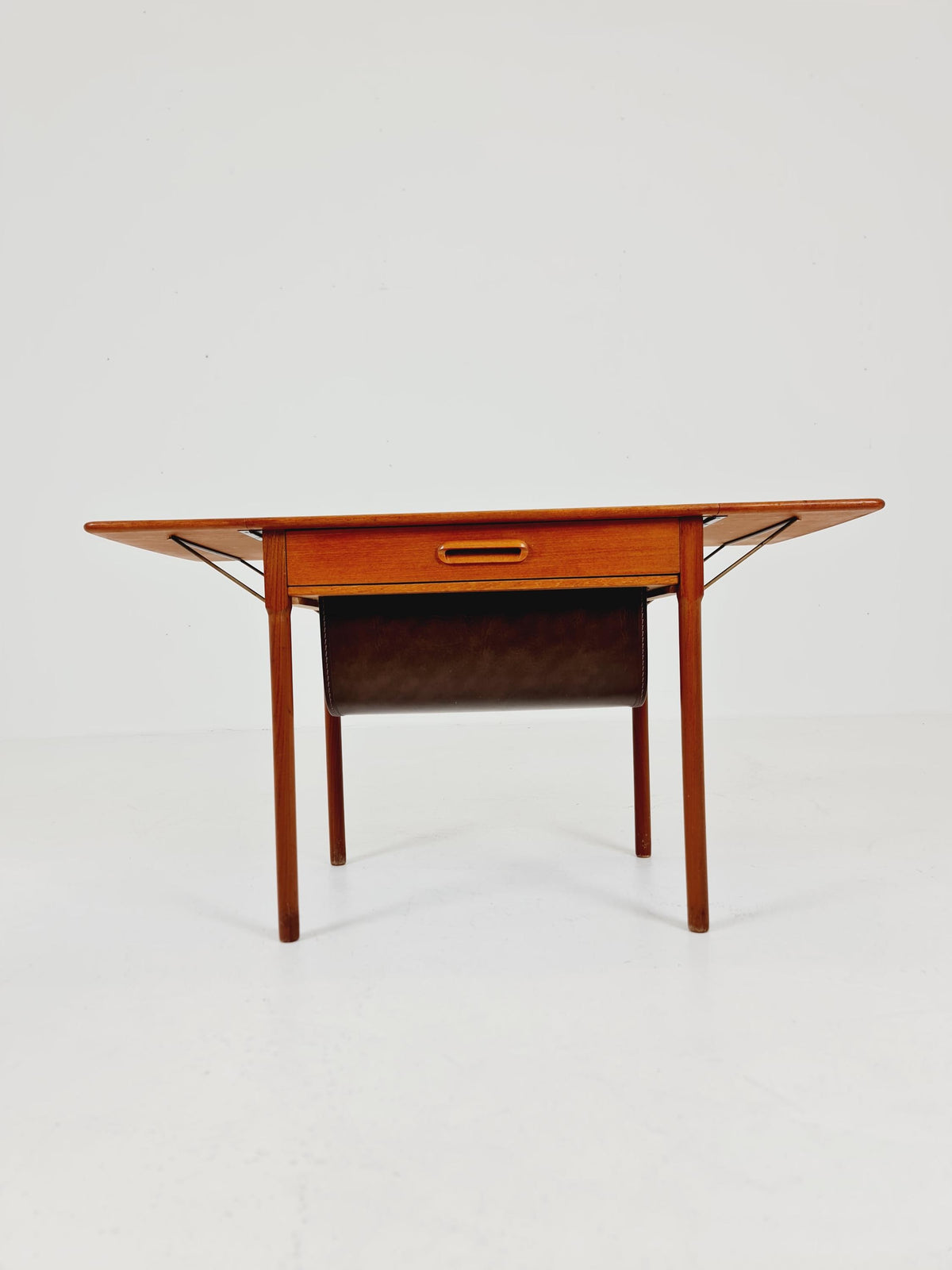 Vintage Danish teak and rattan sewing table/ side table cabinet , 1960s