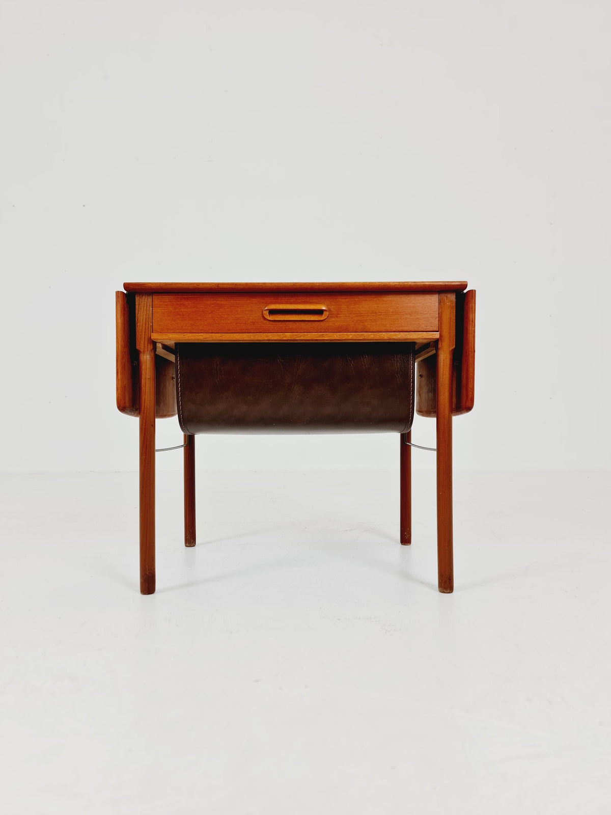 Vintage Danish teak and rattan sewing table/ side table cabinet , 1960s