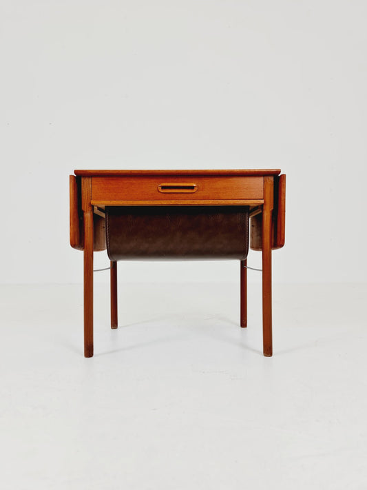 Vintage Danish teak and rattan sewing table/ side table cabinet , 1960s