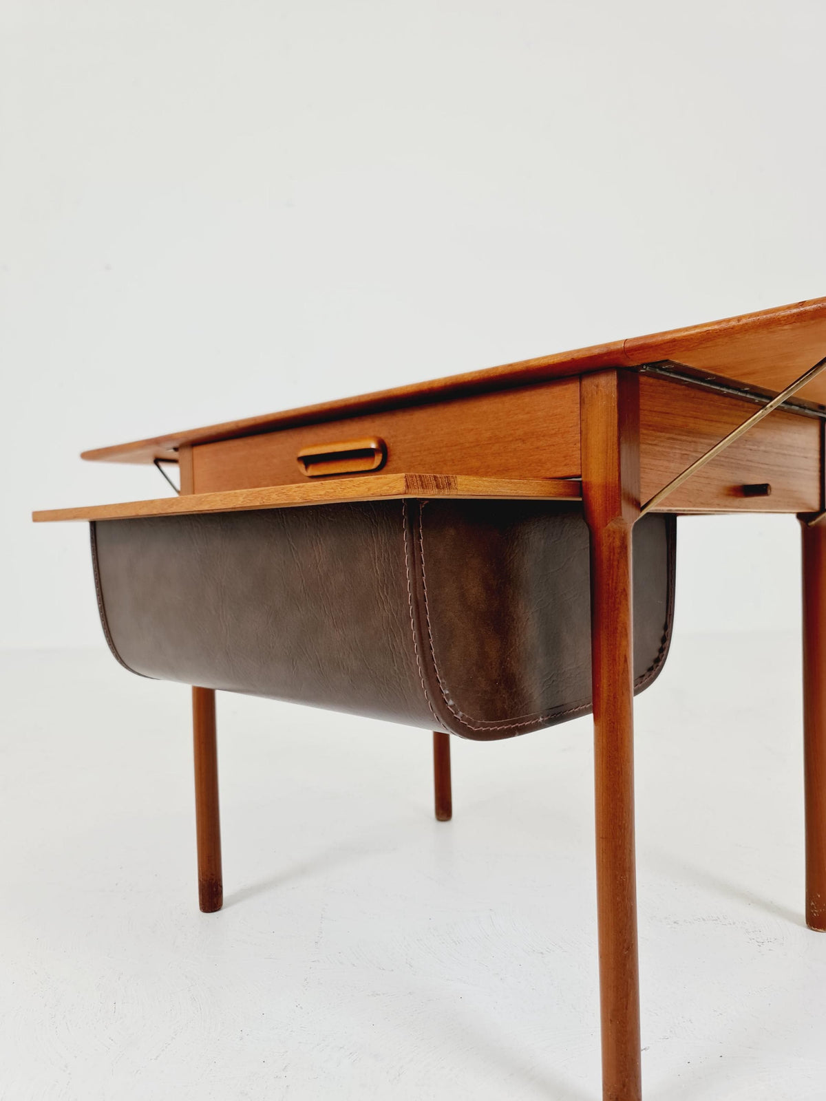 Vintage Danish teak and rattan sewing table/ side table cabinet , 1960s