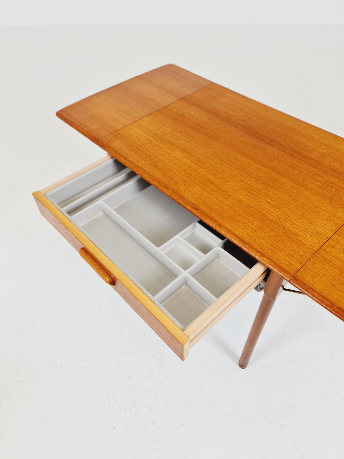 Vintage Danish teak and rattan sewing table/ side table cabinet , 1960s