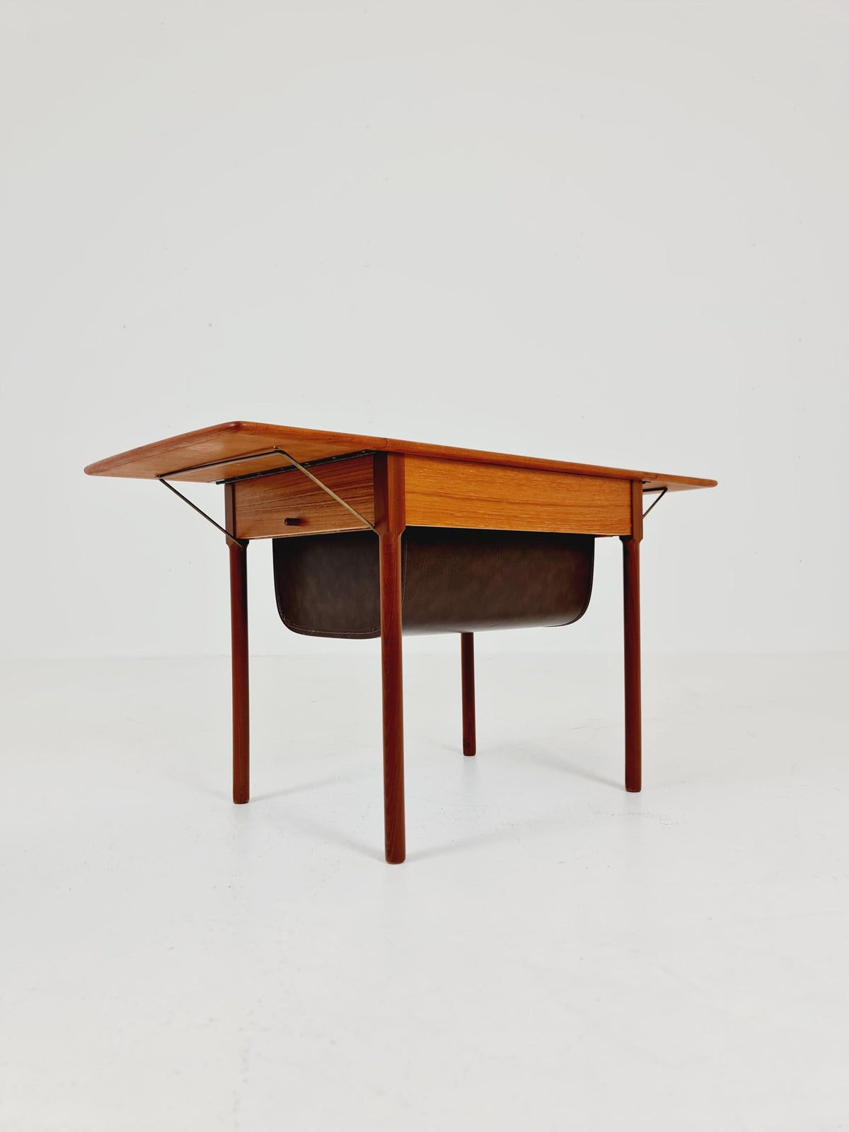 Vintage Danish teak and rattan sewing table/ side table cabinet , 1960s