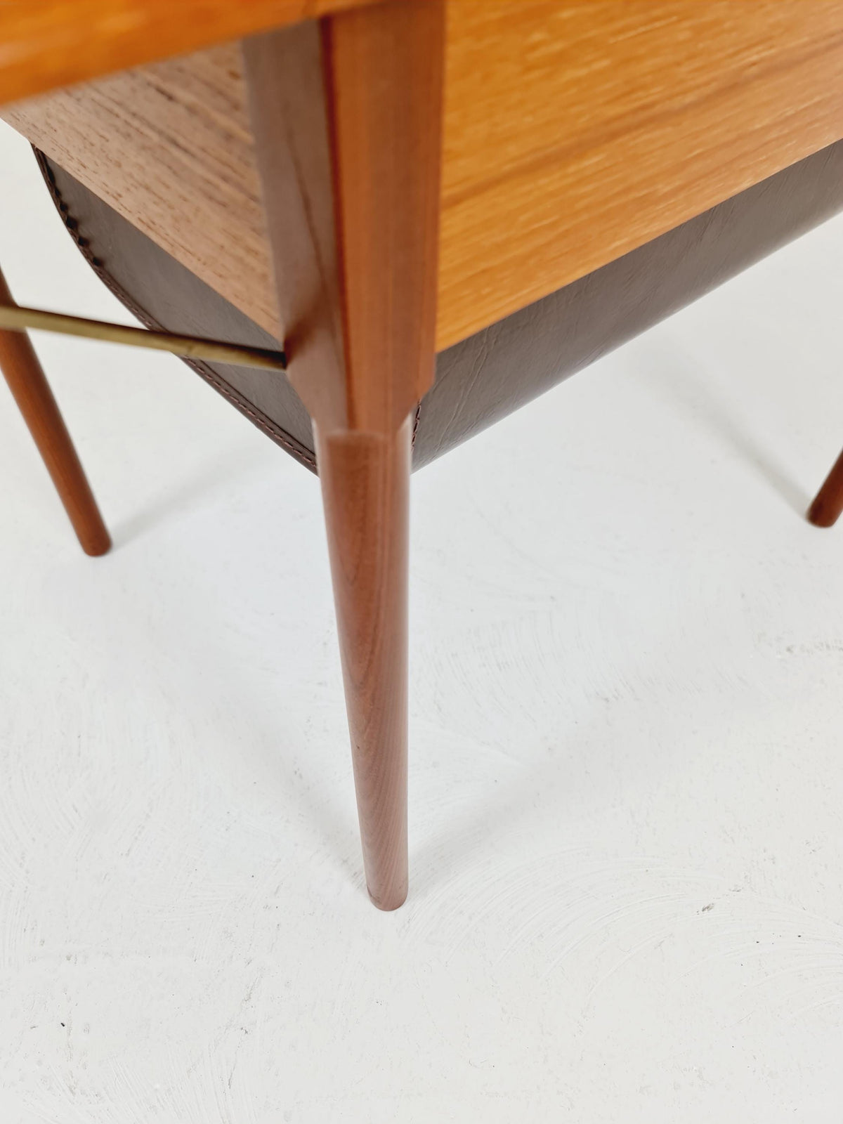 Vintage Danish teak and rattan sewing table/ side table cabinet , 1960s