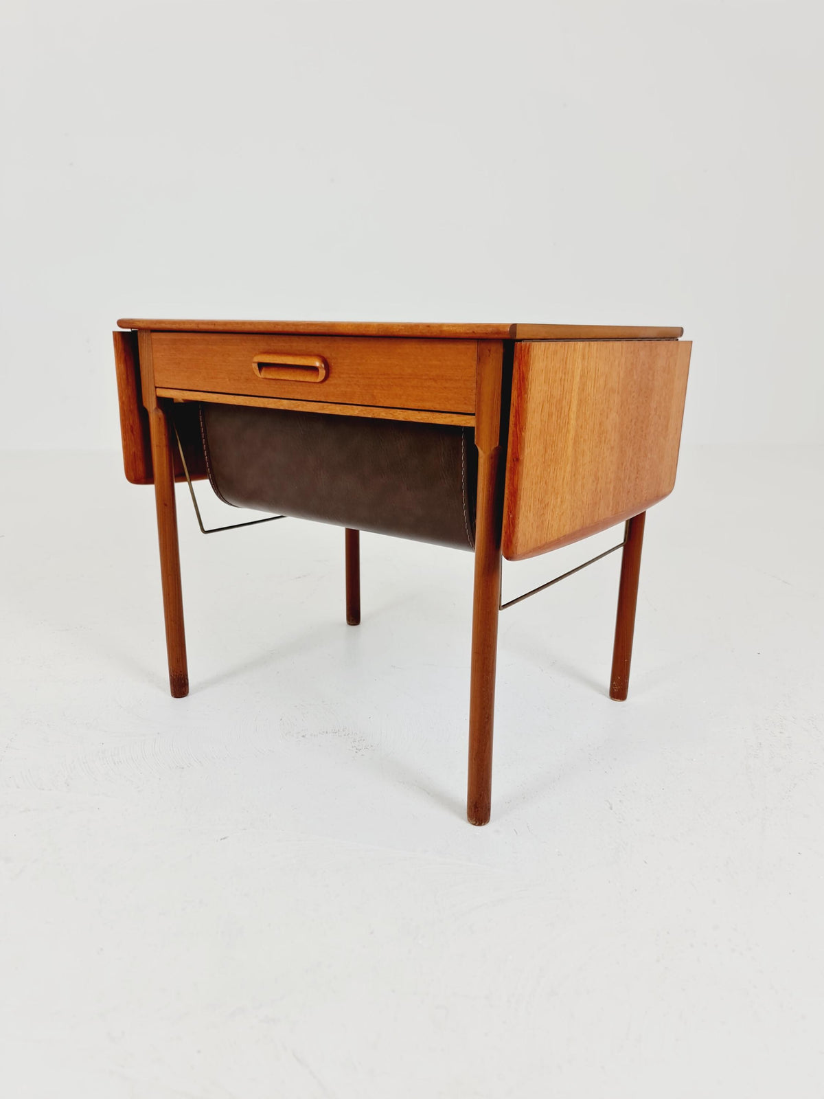 Vintage Danish teak and rattan sewing table/ side table cabinet , 1960s