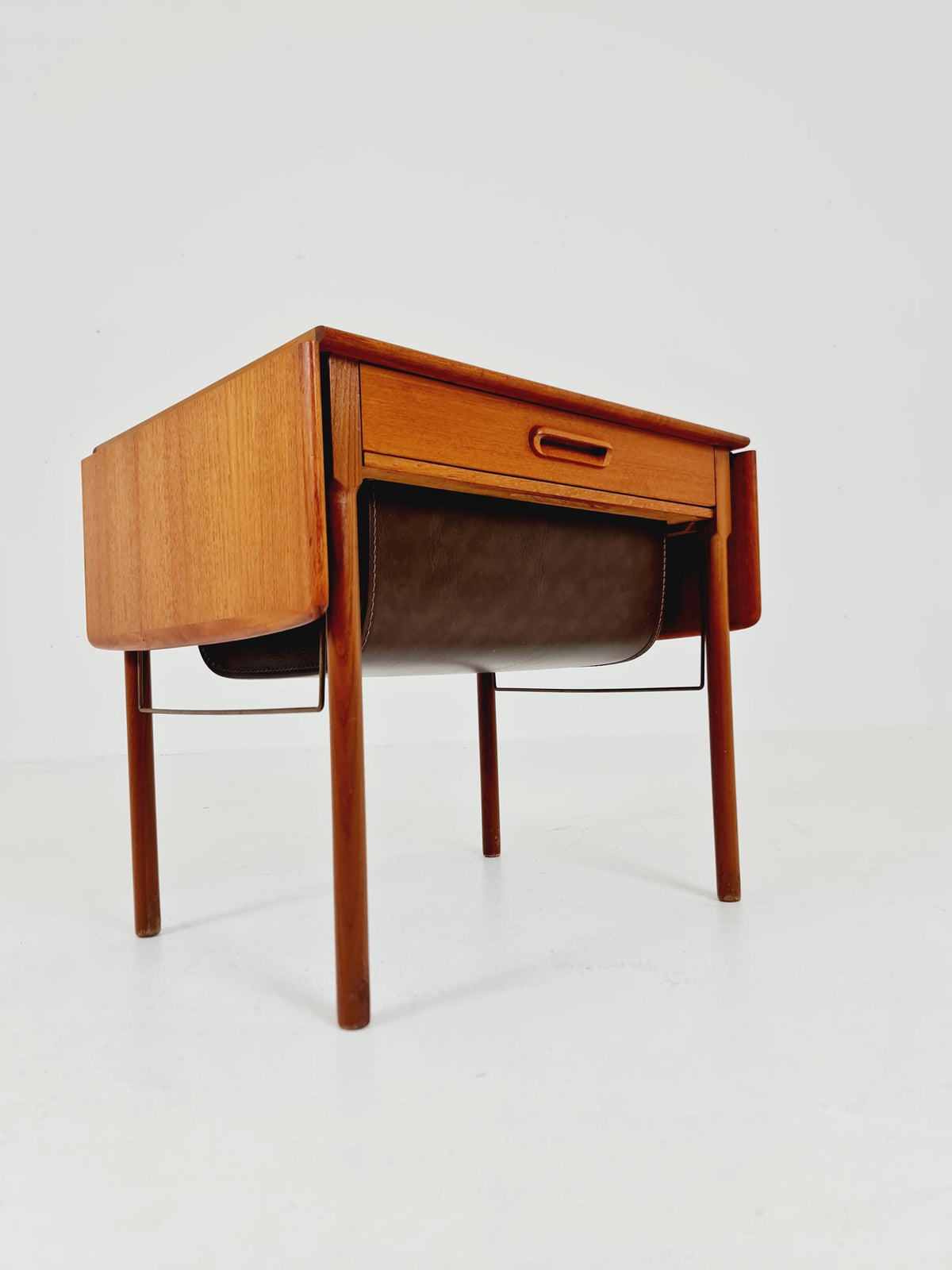 Vintage Danish teak and rattan sewing table/ side table cabinet , 1960s