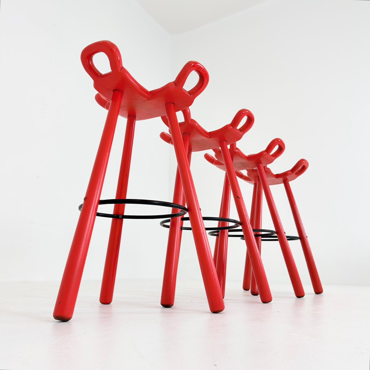 Set of 4 Marbella Brutalist Bar Stools by Sergio Rodriguez for Conformorm Spain 1970s