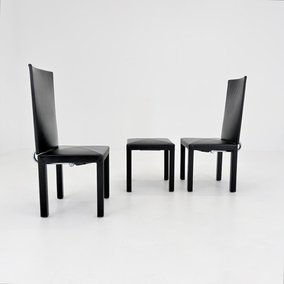 Mid Century Modern Dining Set of 3 by Paolo Piva Arcadia Chairs & Stool for B-B Italia 1980s Italy