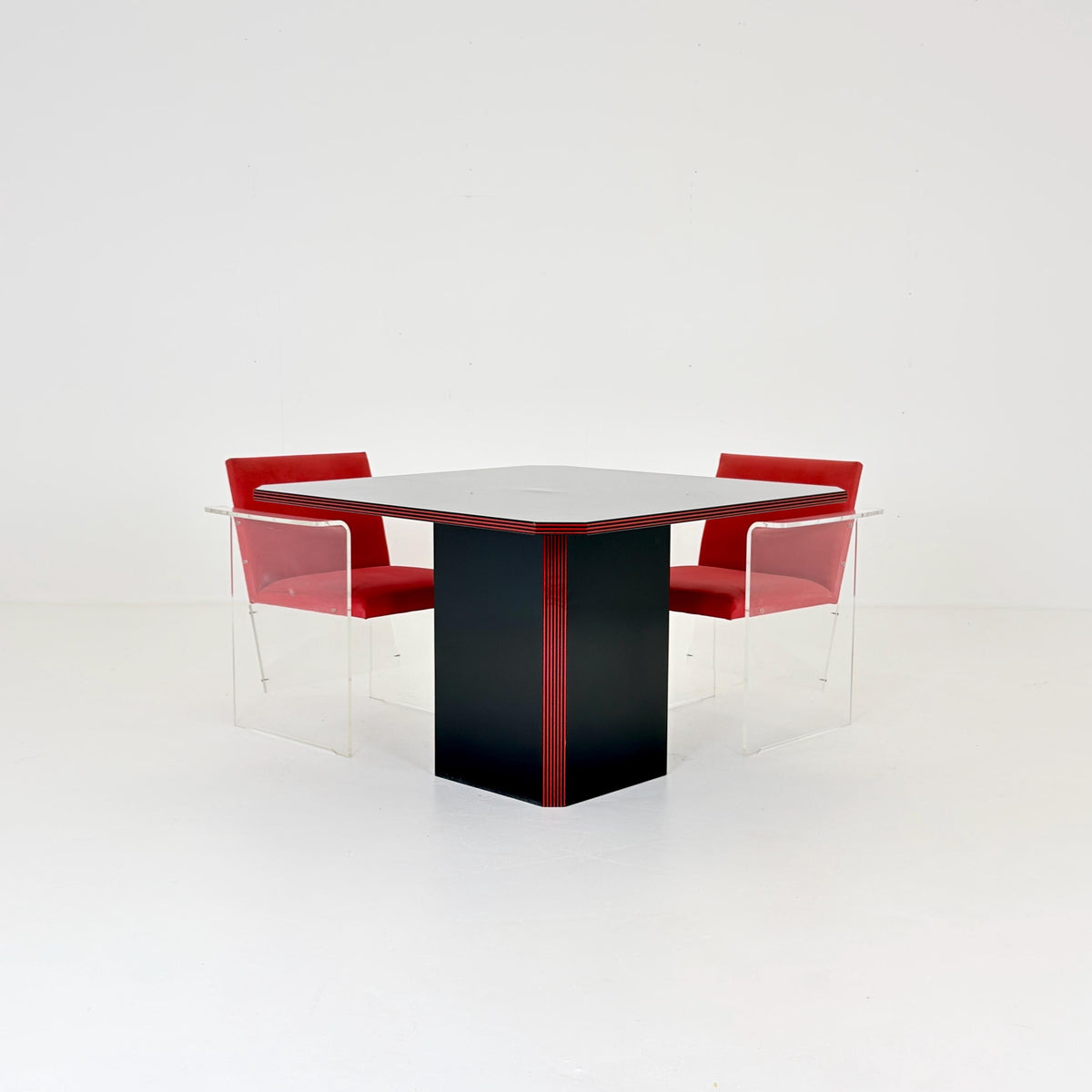 Rare Italian Postmodern Dining Set – Table & 4 Plexiglass Armchairs Italy 1980s