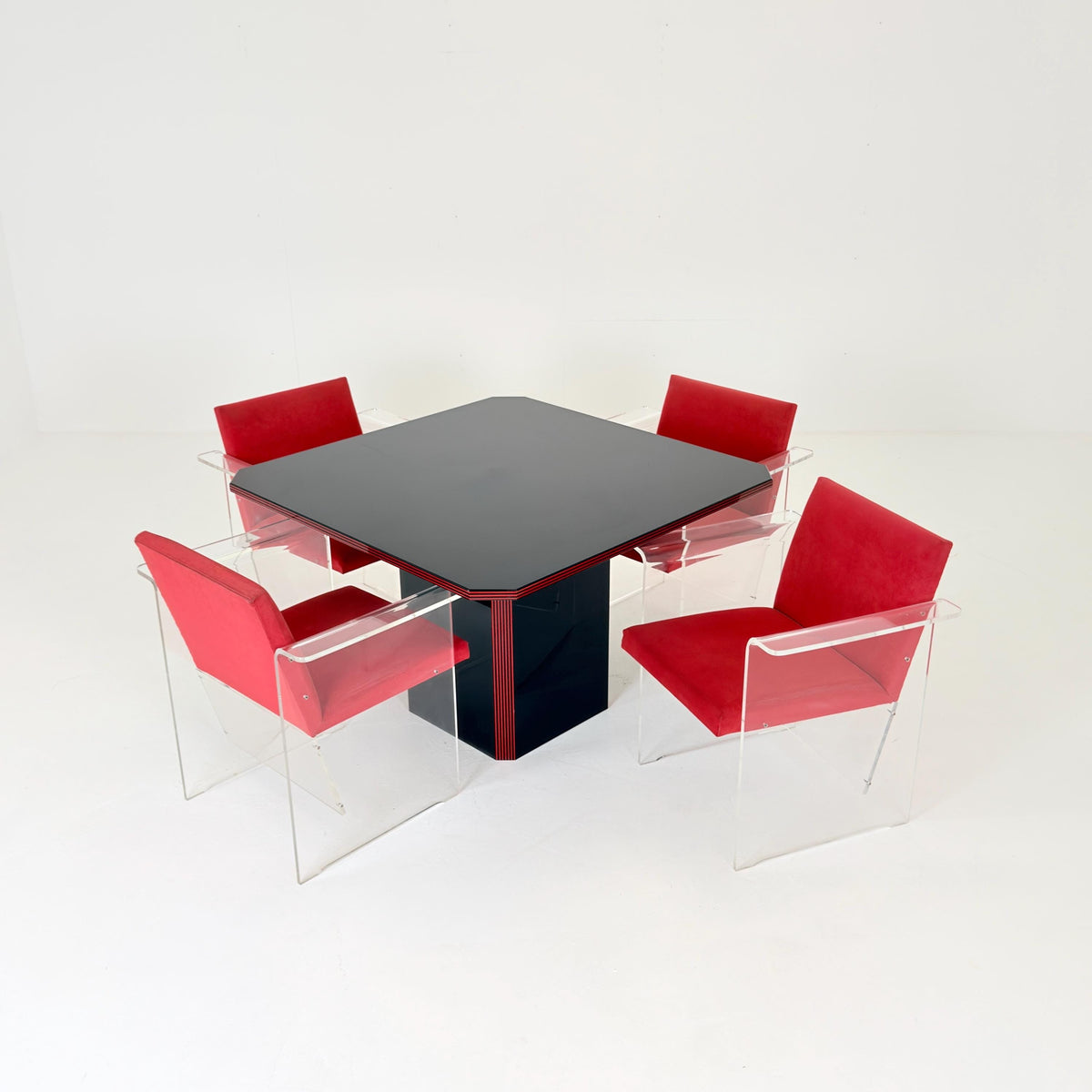 Rare Italian Postmodern Dining Set – Table & 4 Plexiglass Armchairs Italy 1980s
