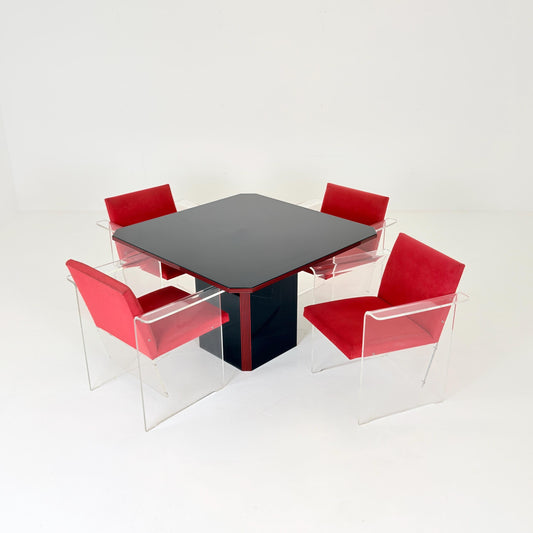 Rare Italian Postmodern Dining Set – Table & 4 Plexiglass Armchairs Italy 1980s