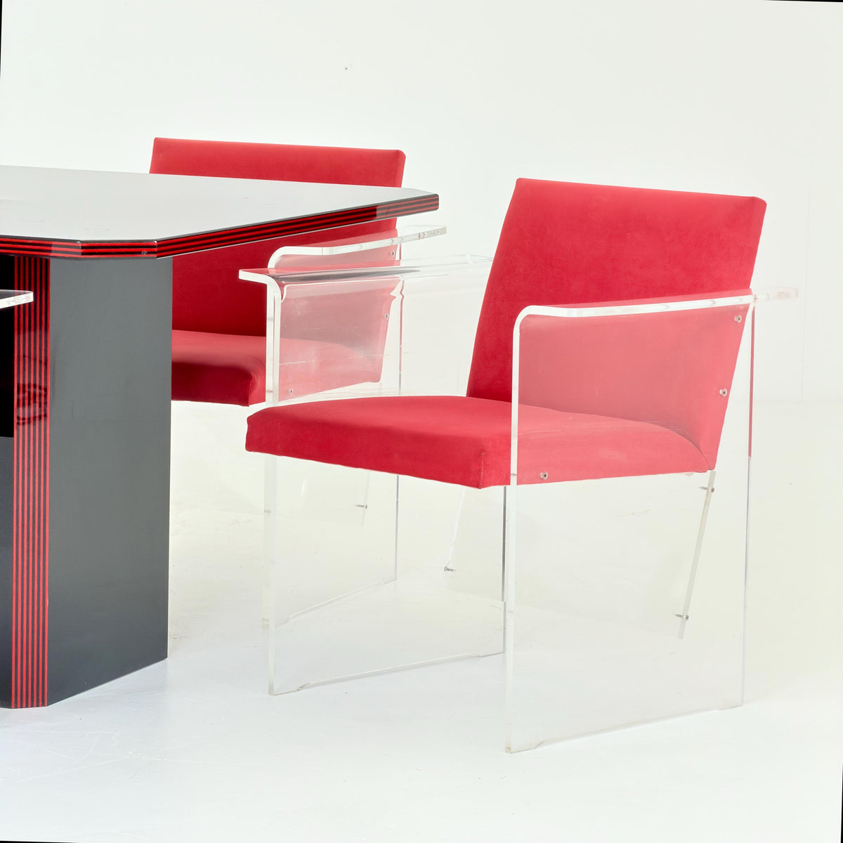 Rare Italian Postmodern Dining Set – Table & 4 Plexiglass Armchairs Italy 1980s