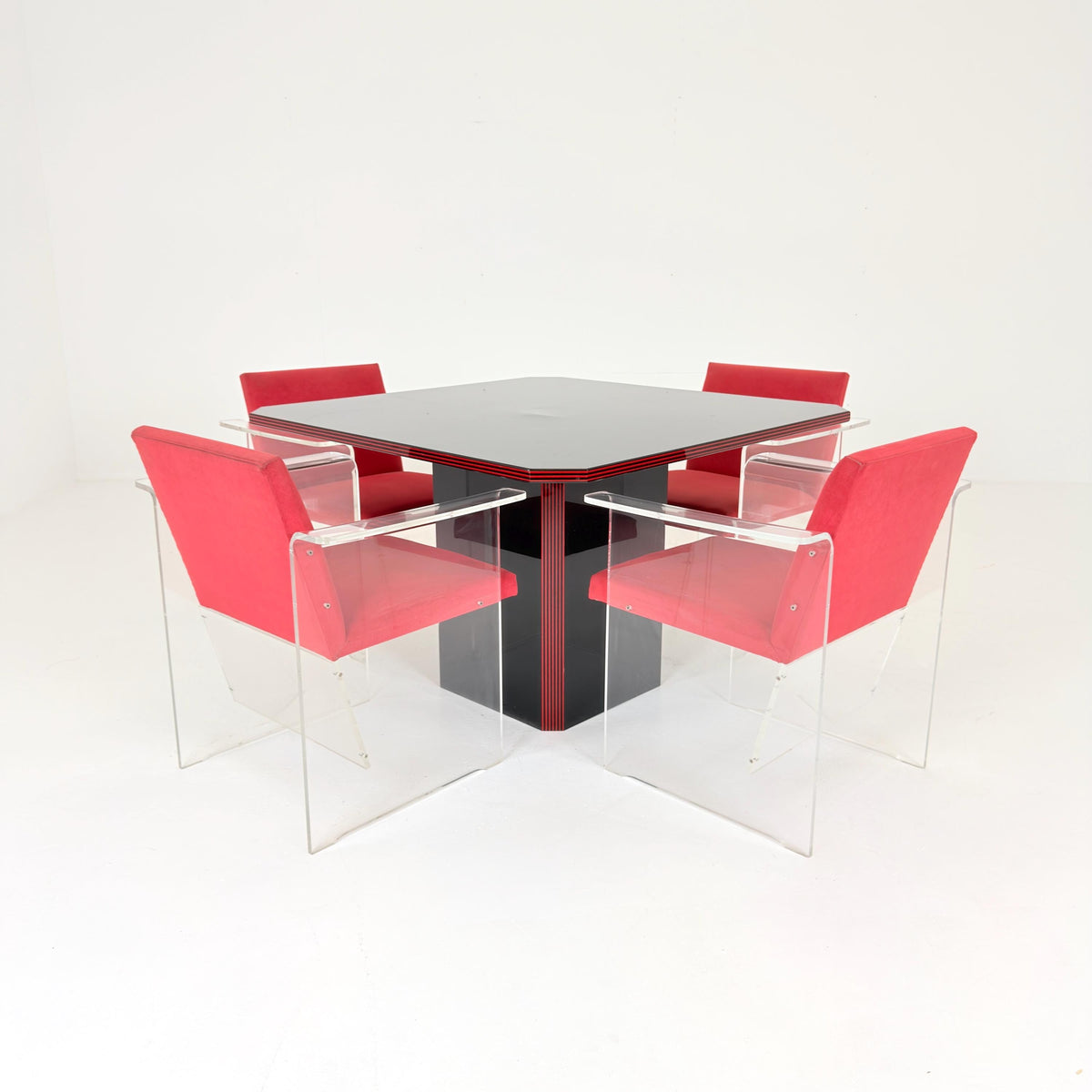 Rare Italian Postmodern Dining Set – Table & 4 Plexiglass Armchairs Italy 1980s