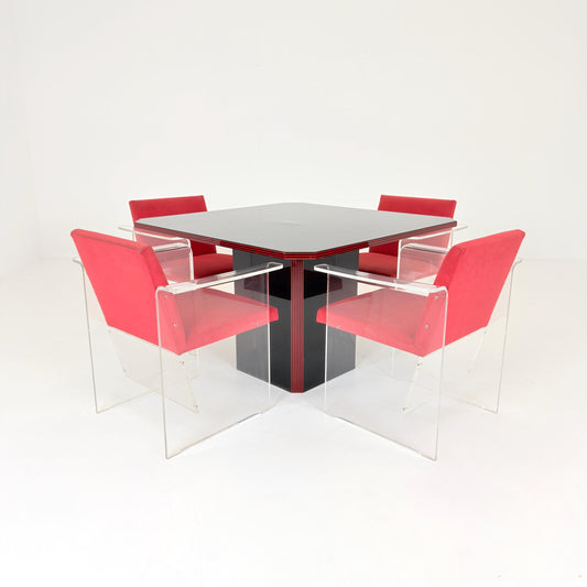 Rare Italian Postmodern Dining Set – Table & 4 Plexiglass Armchairs Italy 1980s
