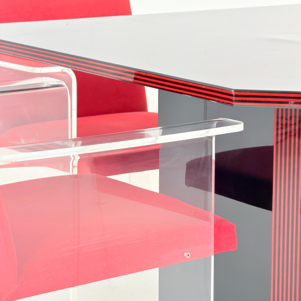 Rare Italian Postmodern Dining Set – Table & 4 Plexiglass Armchairs Italy 1980s