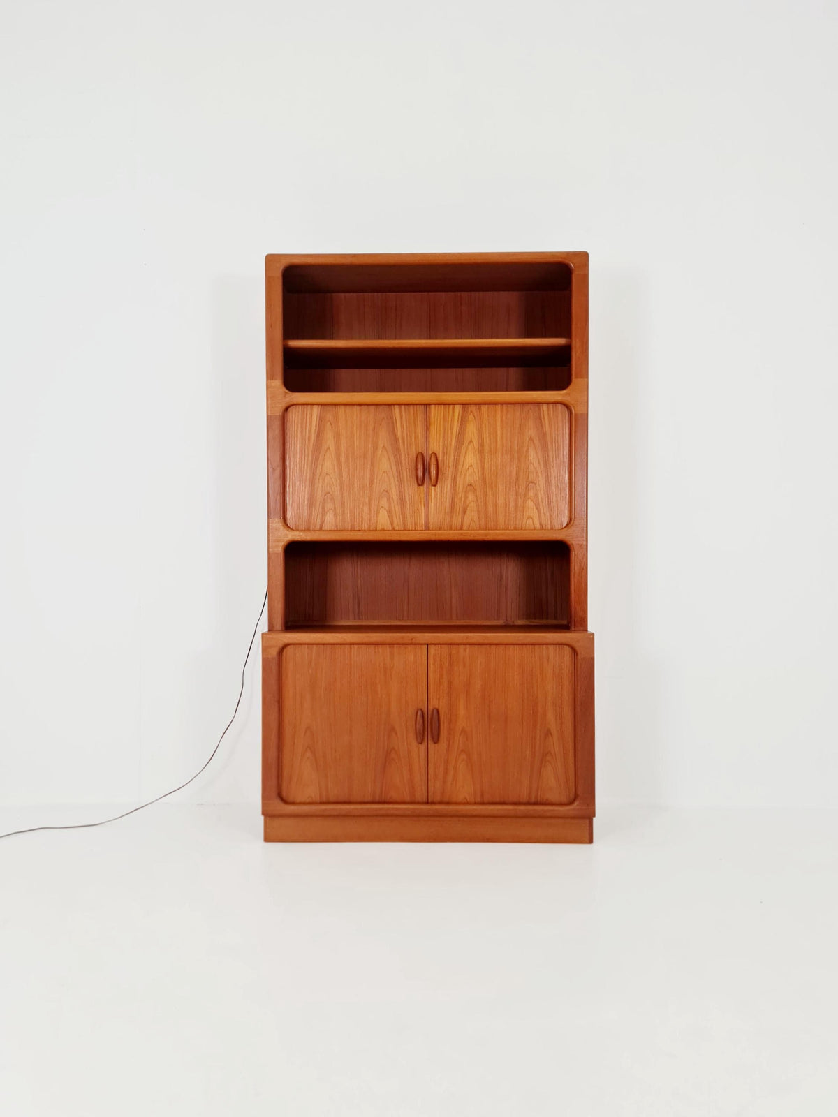 Vintage Dyrlund Danish Teak Wall Unit /Bar Cabinet with Lighting Tambour Doors 1980s
