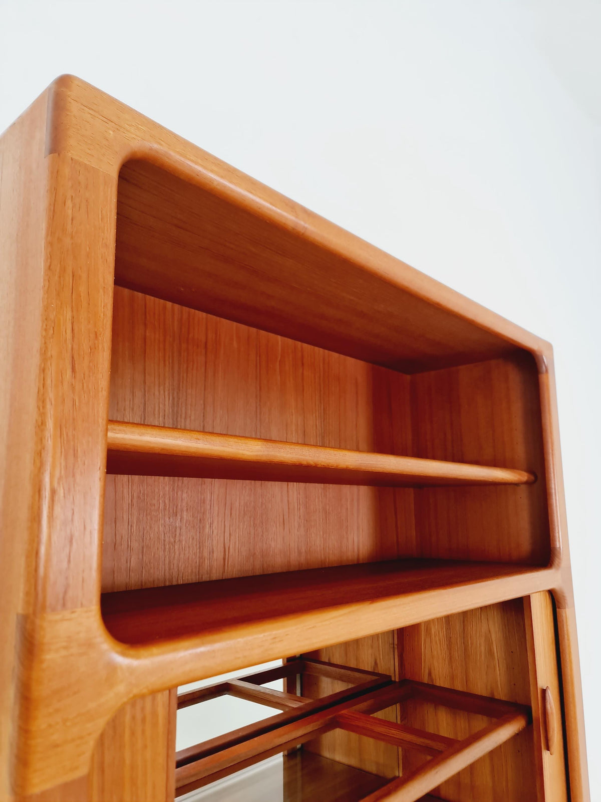 Vintage Dyrlund Danish Teak Wall Unit /Bar Cabinet with Lighting Tambour Doors 1980s